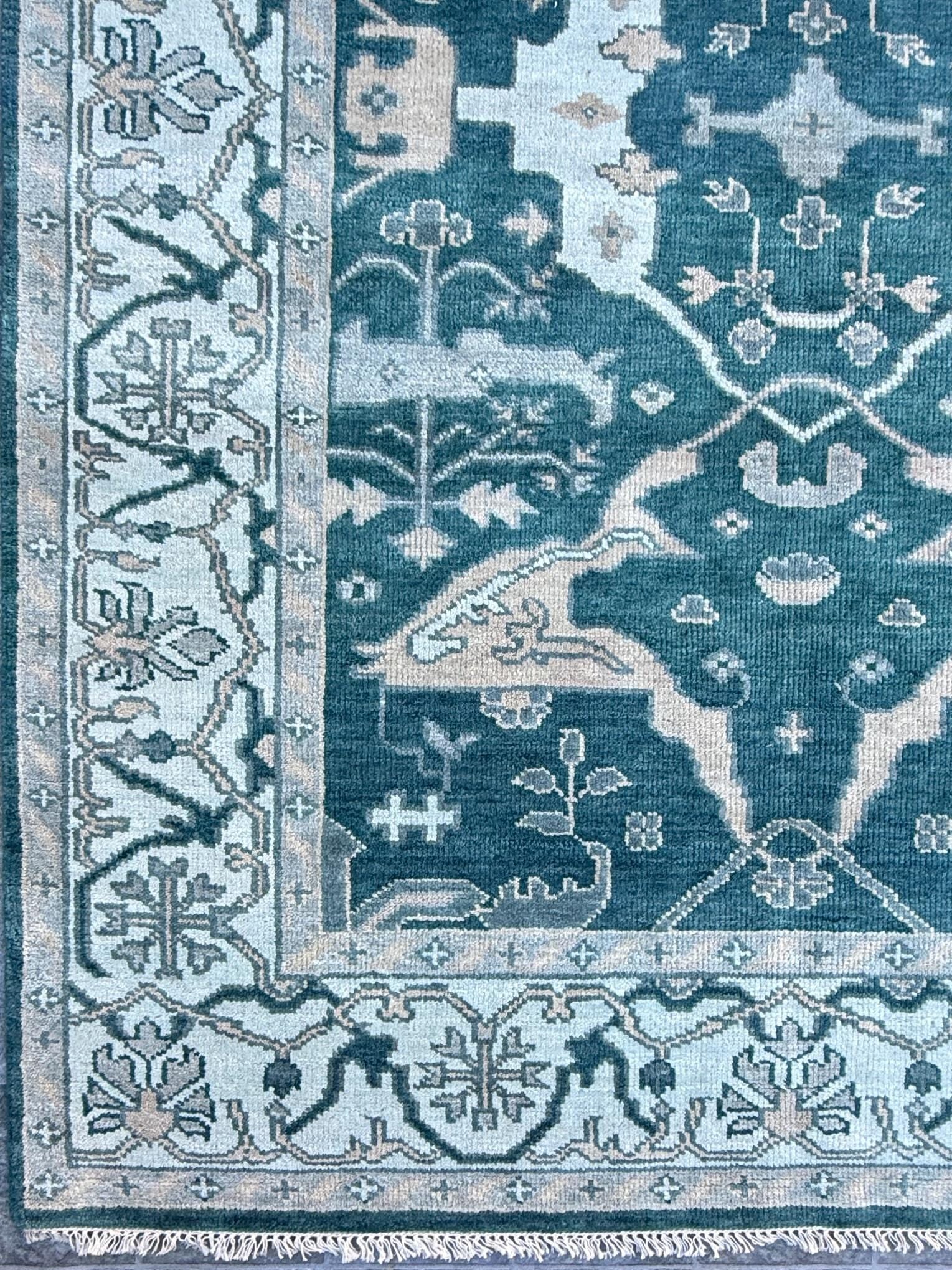6×9 ft Oushak Hand Knotted Rug: Bohemian Wool Carpet