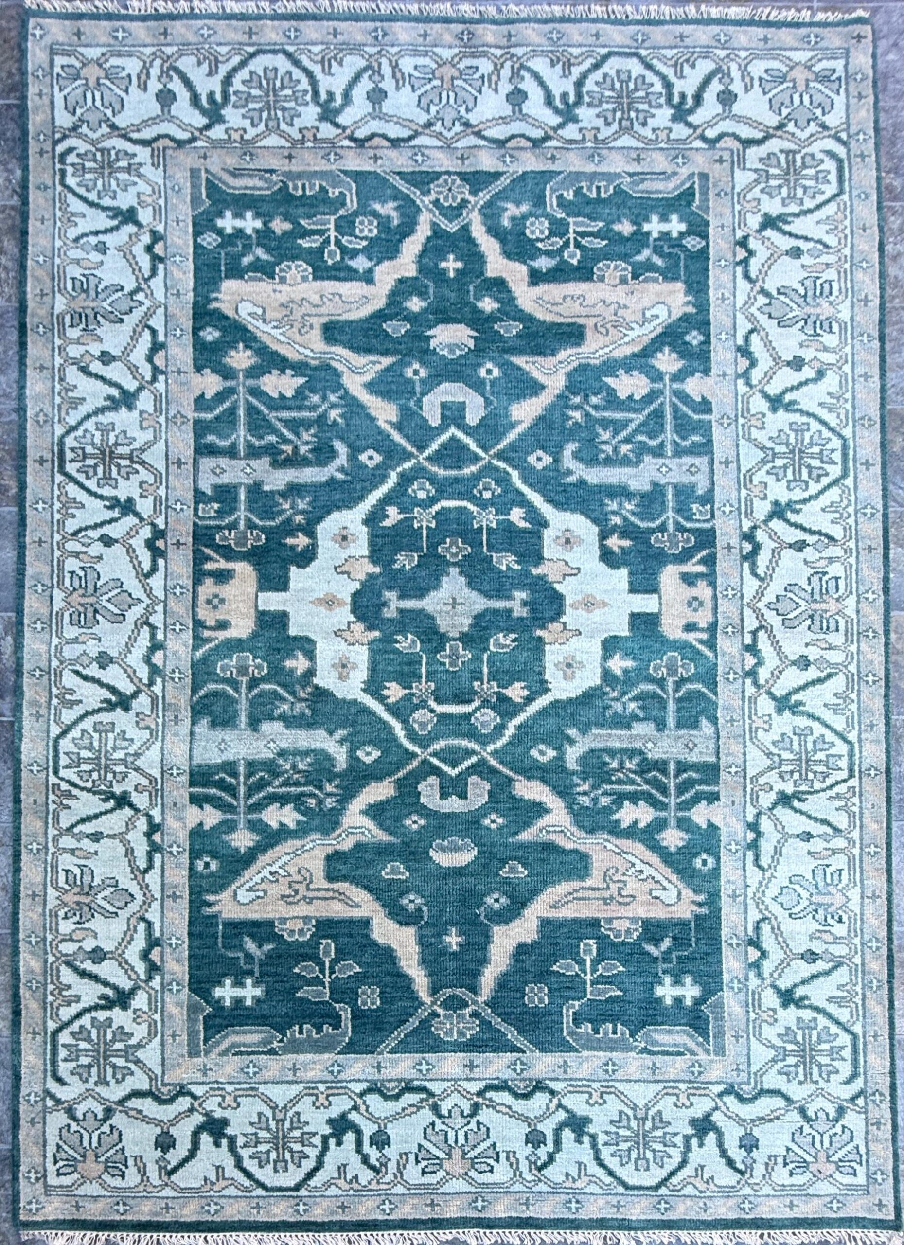 6×9 ft Oushak Hand Knotted Rug: Bohemian Wool Carpet