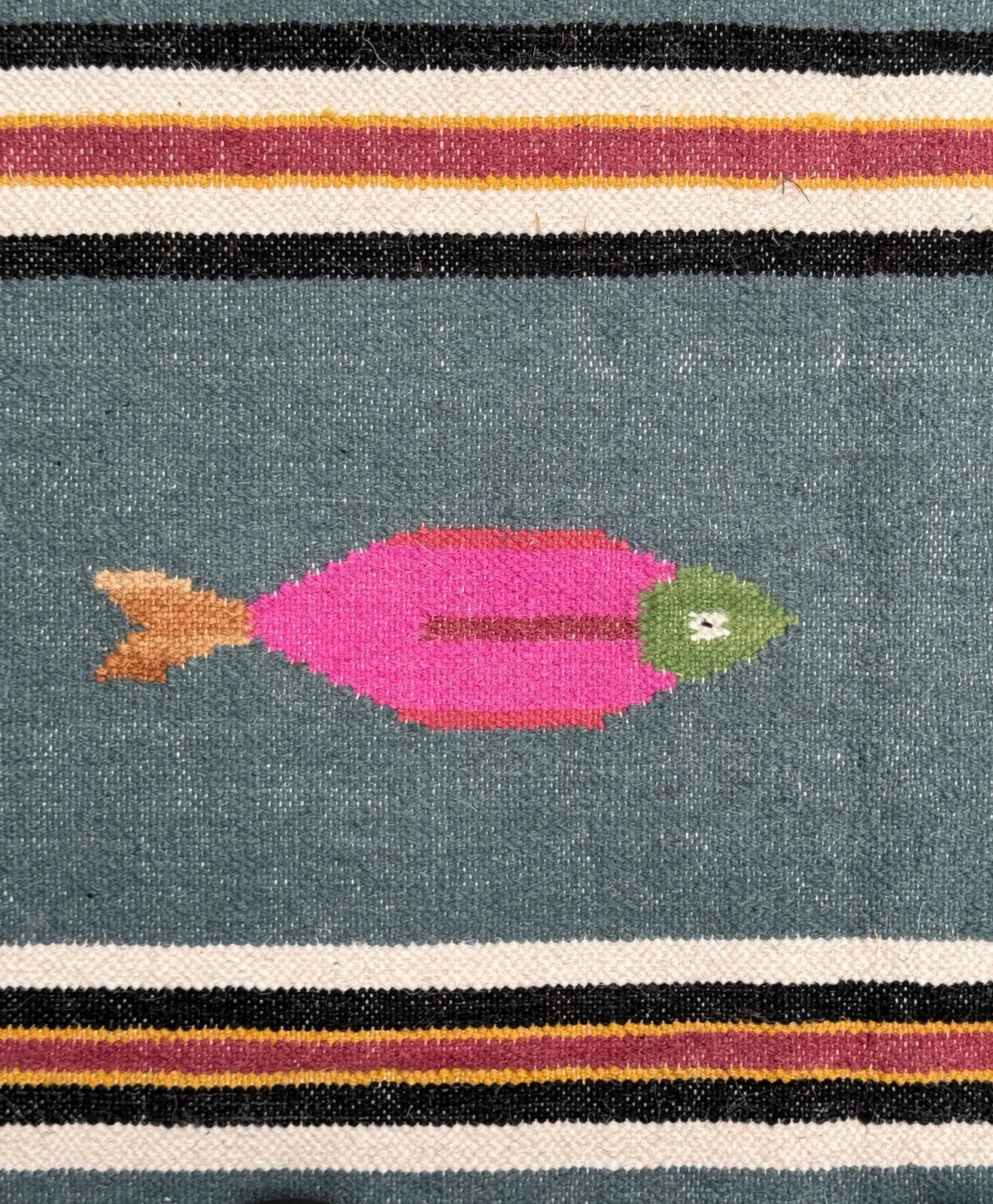 6×9 ft Handwoven Kilim Rug: Wool Geometric Flatweave Fish Design