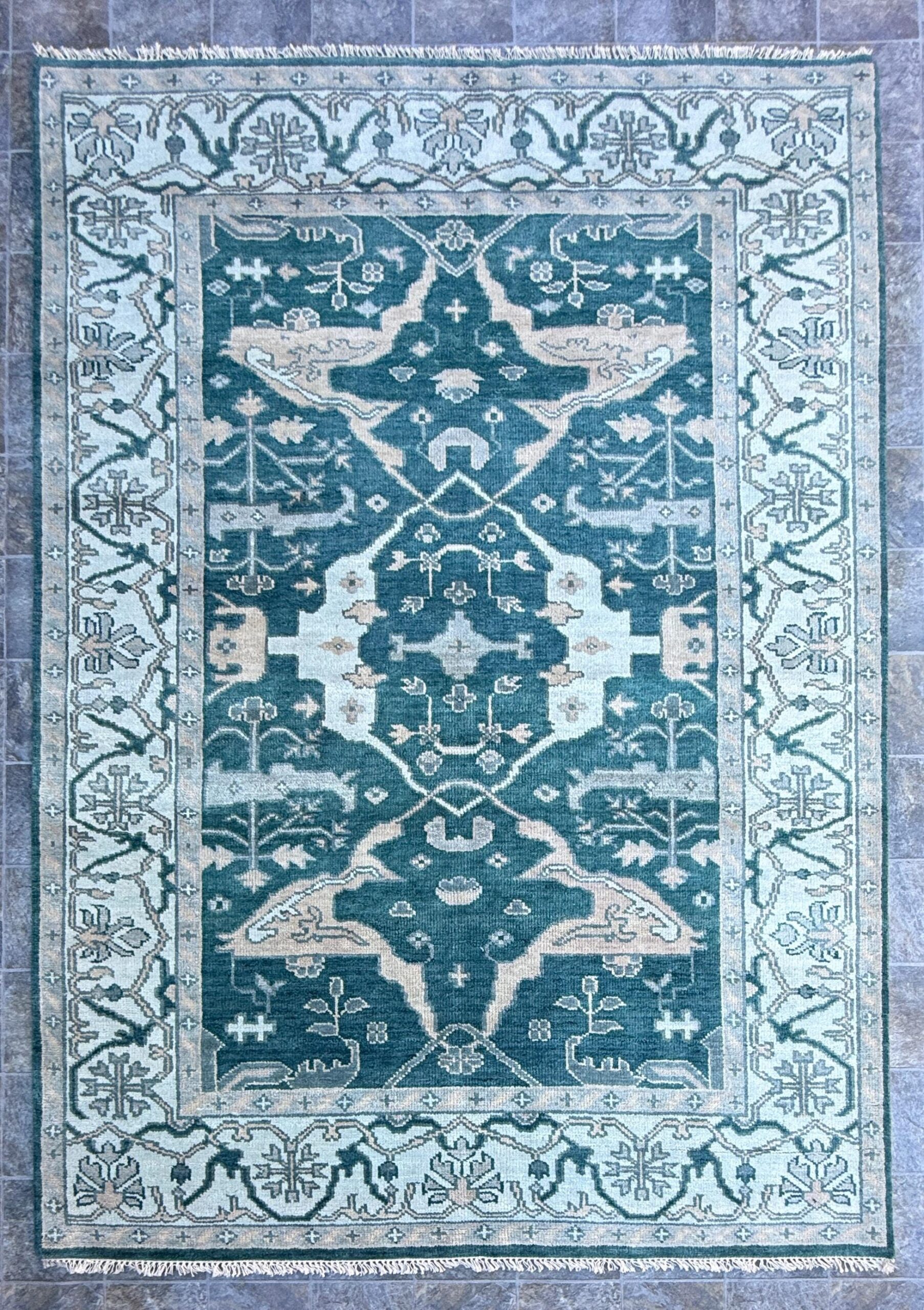 6×9 ft Oushak Hand Knotted Rug: Bohemian Wool Carpet