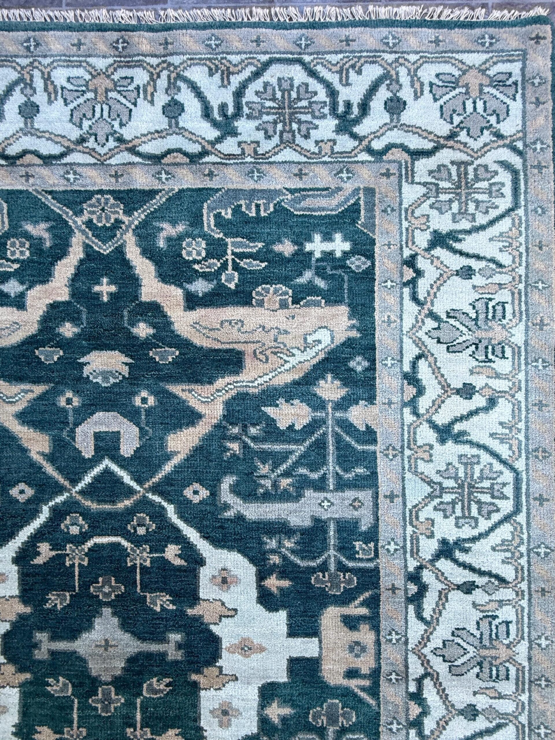6×9 ft Oushak Hand Knotted Rug: Bohemian Wool Carpet