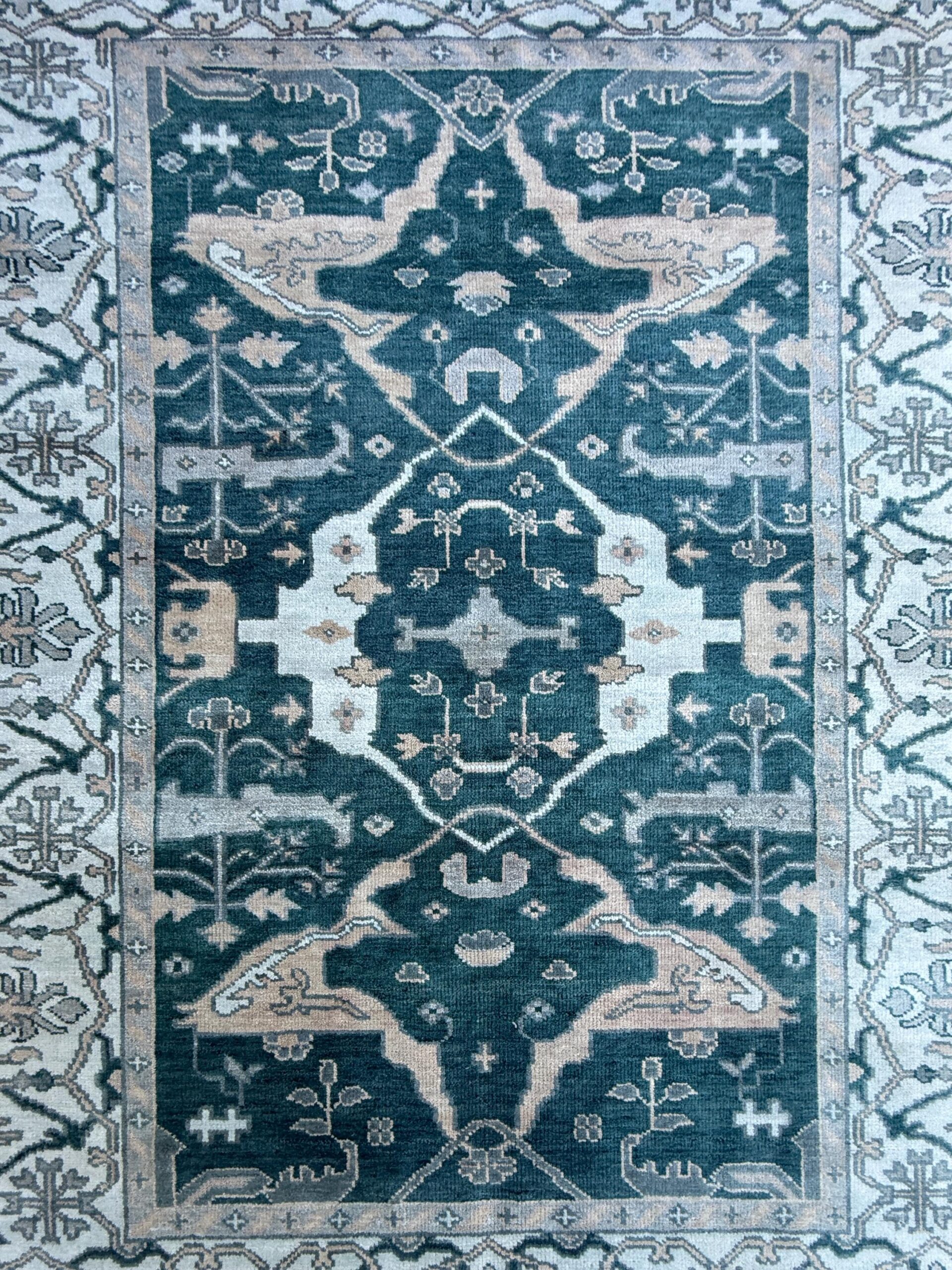 6×9 ft Oushak Hand Knotted Rug: Bohemian Wool Carpet