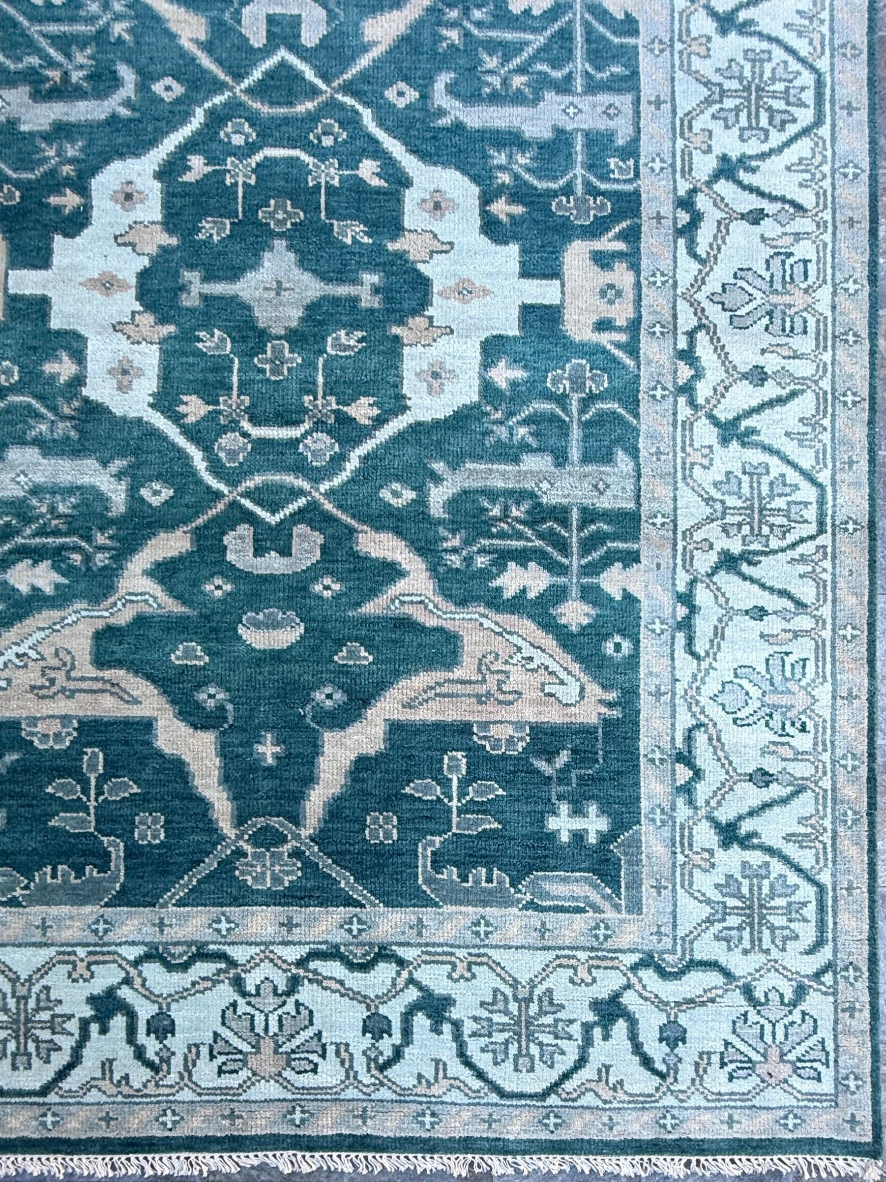 6×9 ft Oushak Hand Knotted Rug: Bohemian Wool Carpet