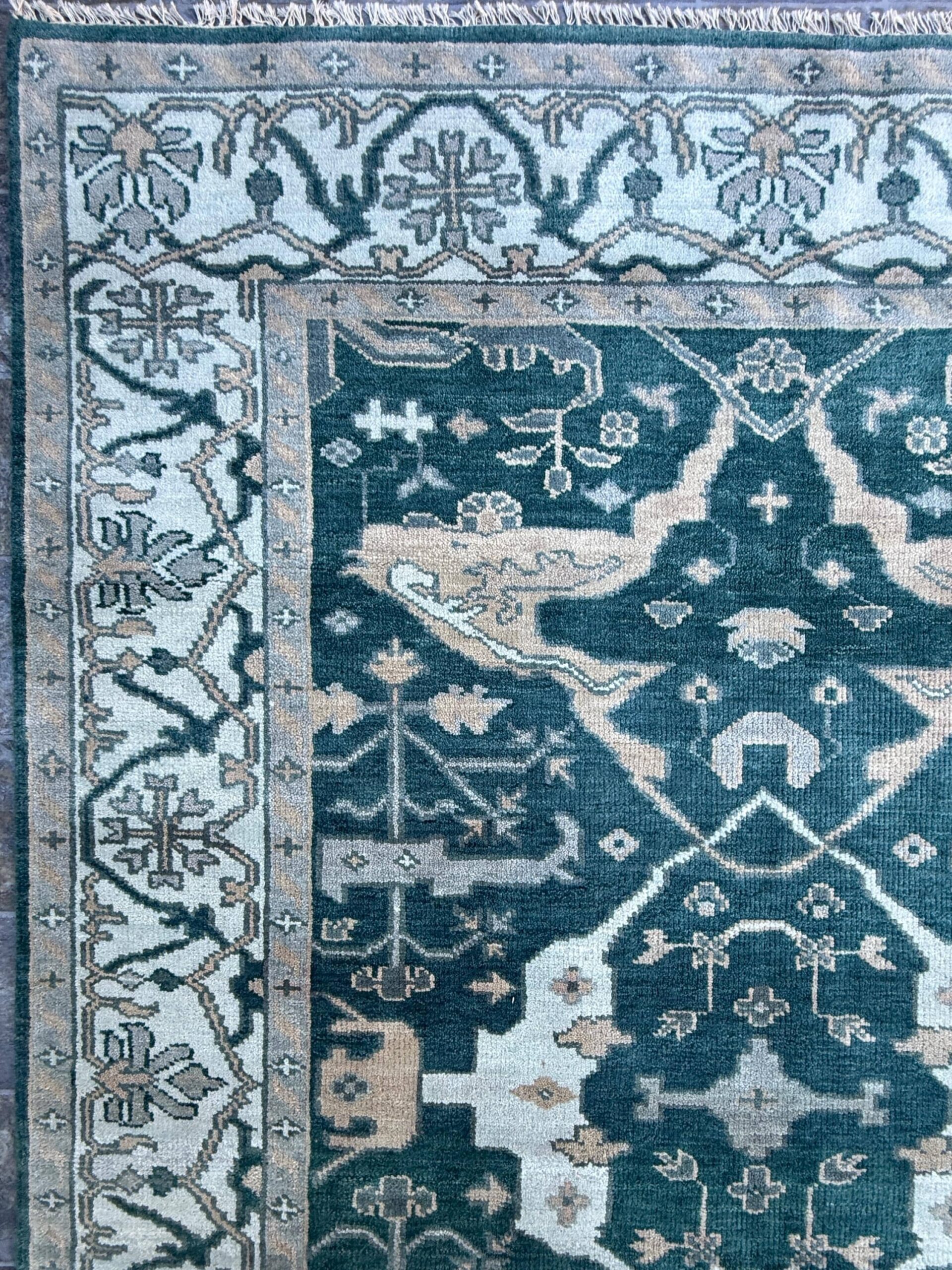 6×9 ft Oushak Hand Knotted Rug: Bohemian Wool Carpet