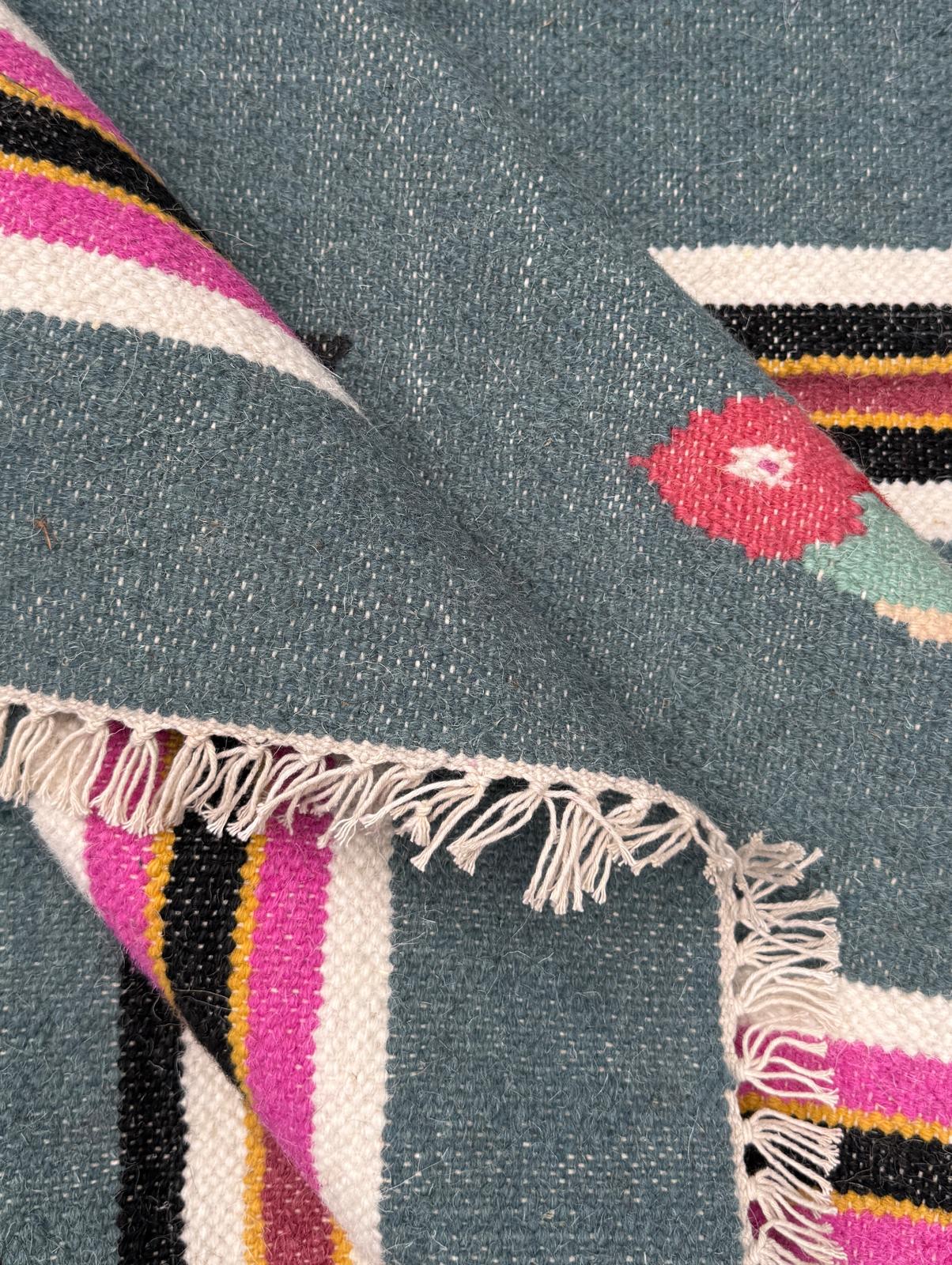 6×9 ft Handwoven Kilim Rug: Wool Geometric Flatweave Fish Design