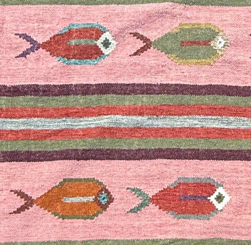 6×9 ft Handwoven Kilim Rug: Wool Geometric Flatweave Fish Design