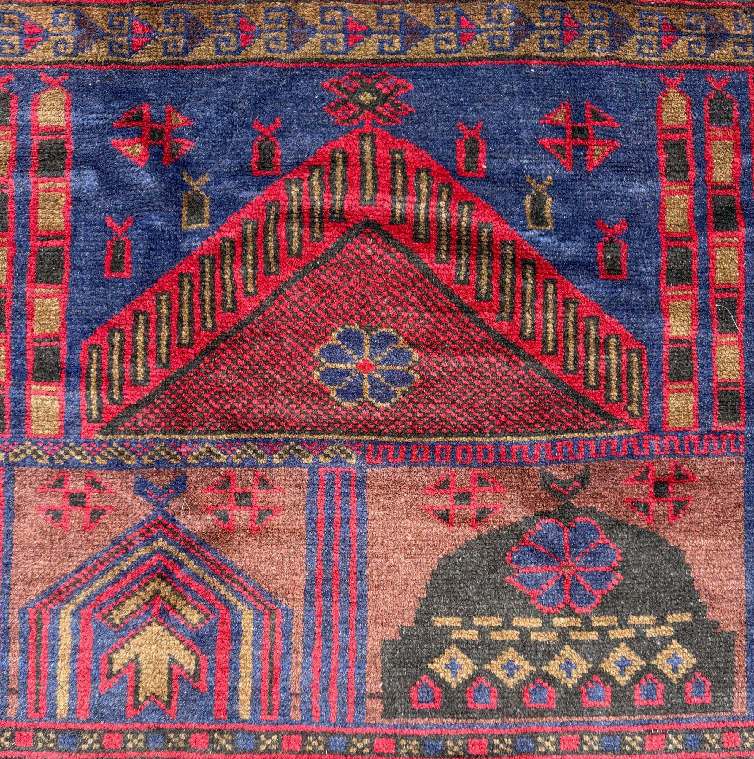 Vintage Afghan Taimani Balouch Wool Rug: 3×5 Ft, Hand-Knotted Tribal Area Accent