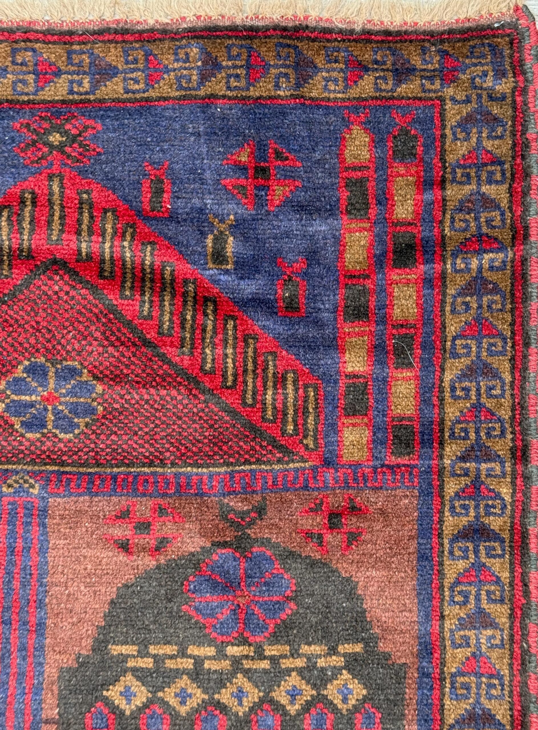 Vintage Afghan Taimani Balouch Wool Rug: 3×5 Ft, Hand-Knotted Tribal Area Accent
