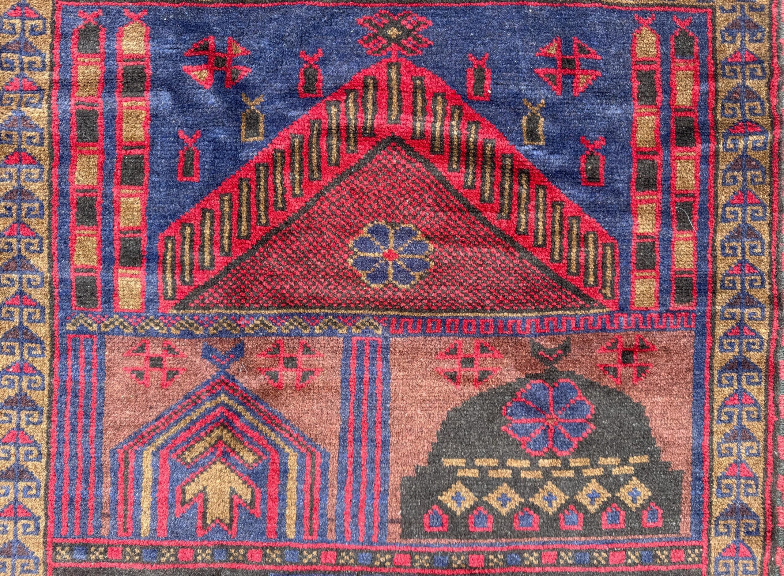 Vintage Afghan Taimani Balouch Wool Rug: 3×5 Ft, Hand-Knotted Tribal Area Accent
