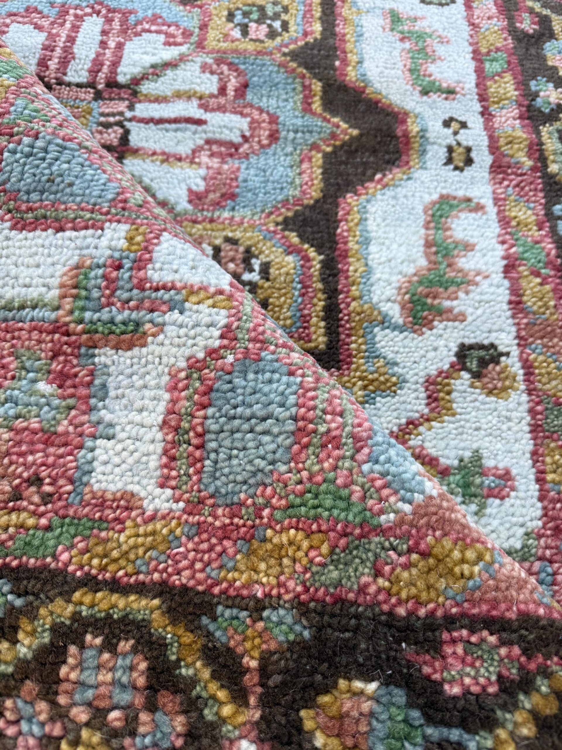 4×6 ft. Oushak Geometrical Rug: Village Made Wool Carpet Hand Knotted Bohemian Style