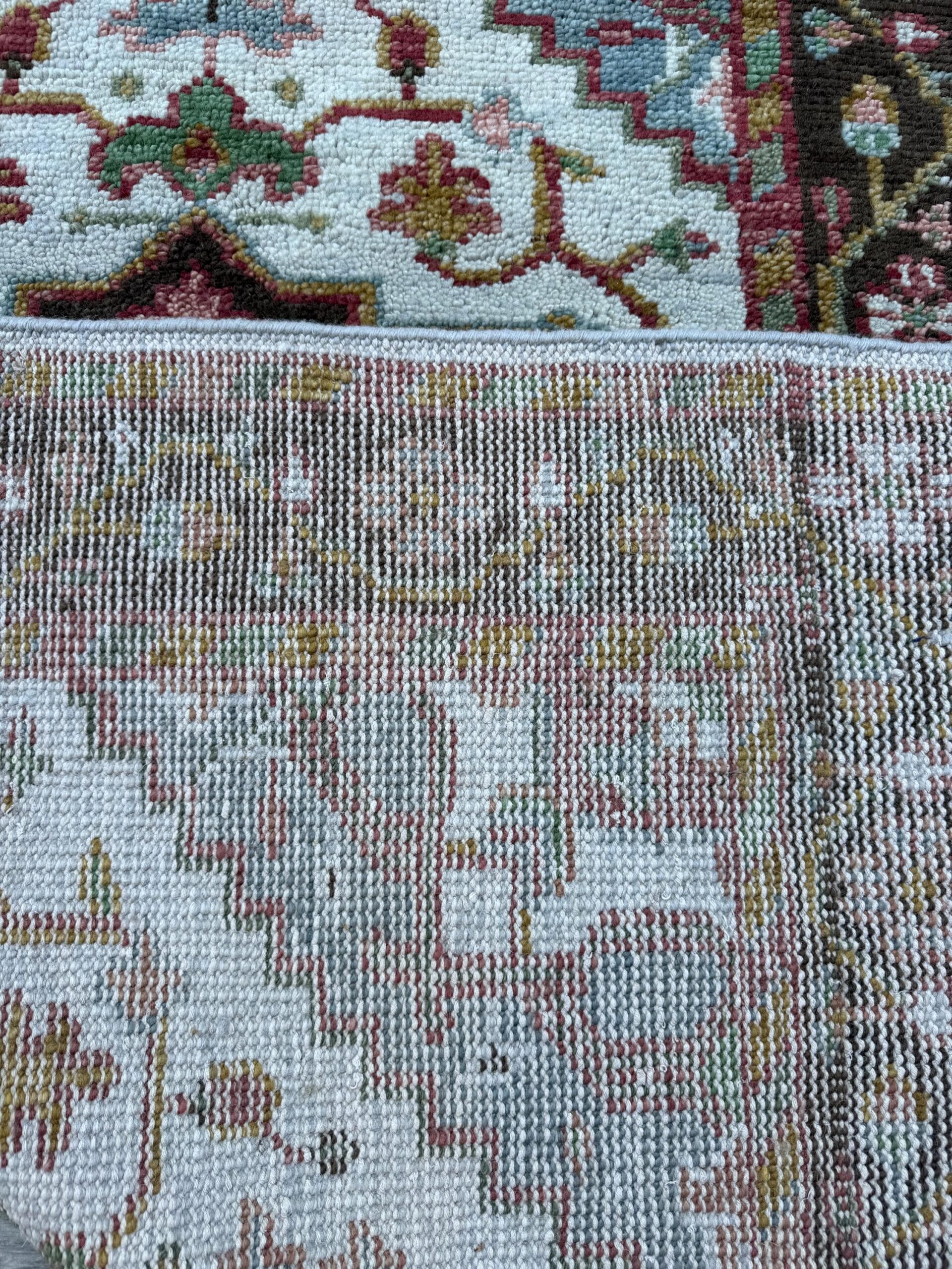 4×6 ft. Oushak Geometrical Rug: Village Made Wool Carpet Hand Knotted Bohemian Style