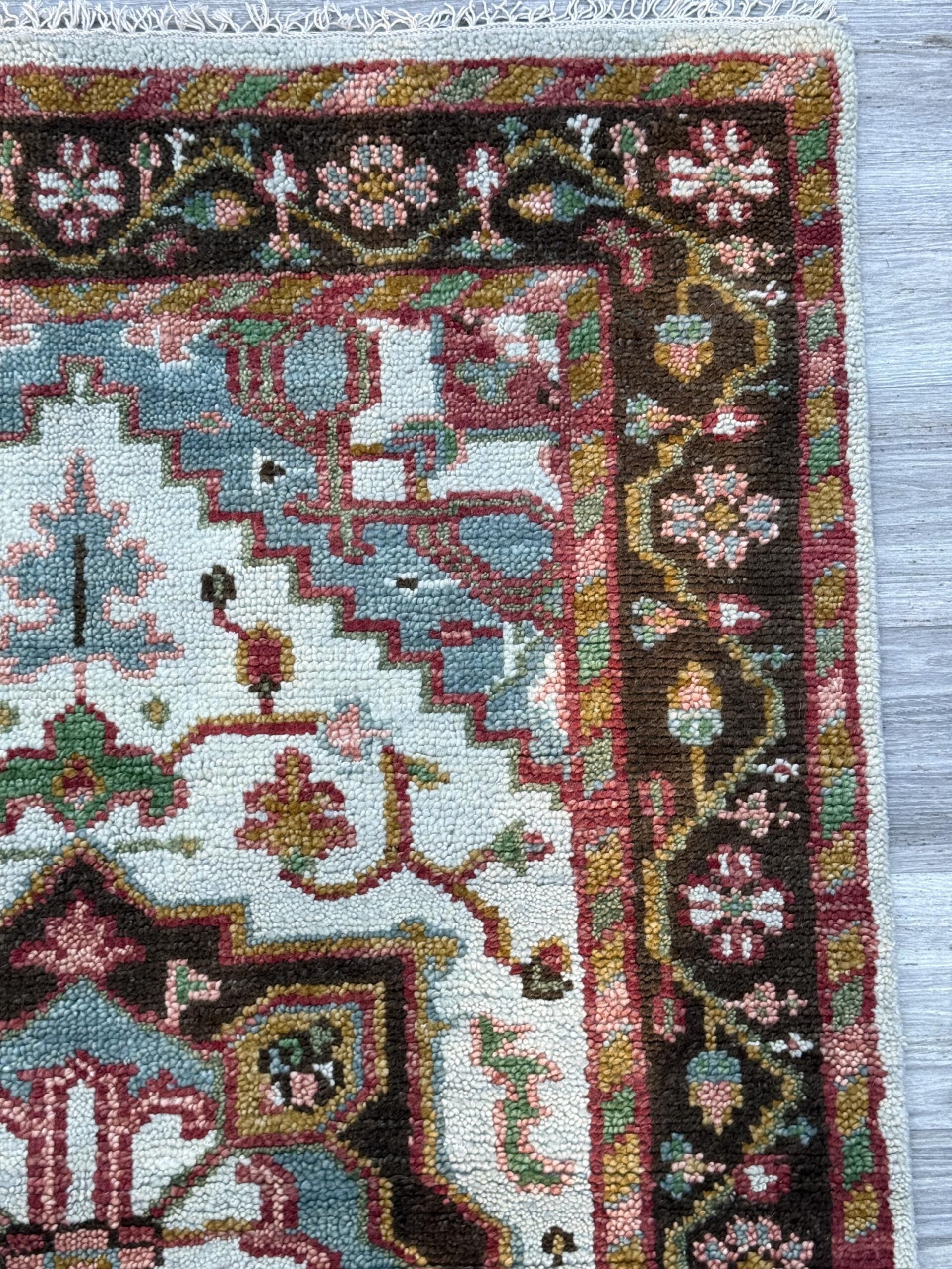 4×6 ft. Oushak Geometrical Rug: Village Made Wool Carpet Hand Knotted Bohemian Style