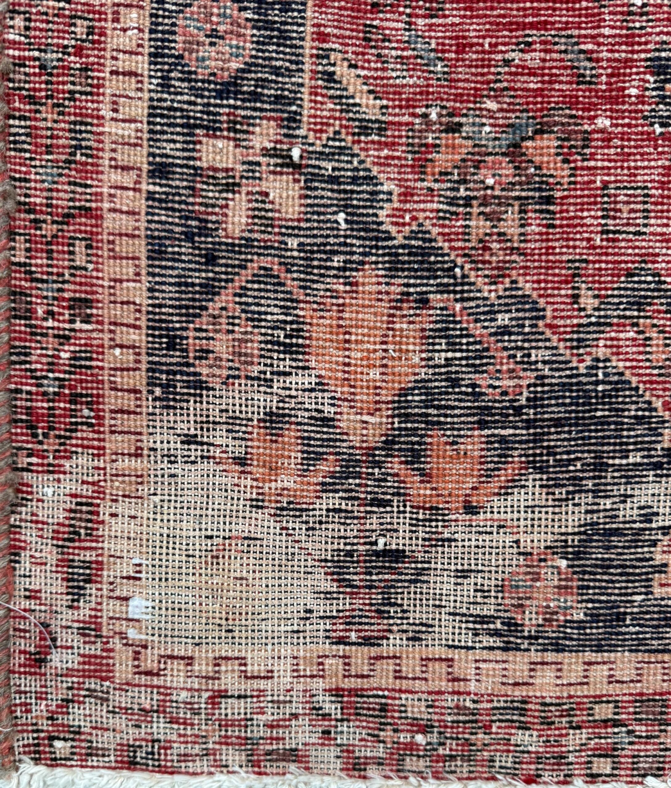 Vintage 4×5 ft – Distressed Wool Rug with Birds, Tribal Medallion, Navy Red Handmade Area Rug 1960s