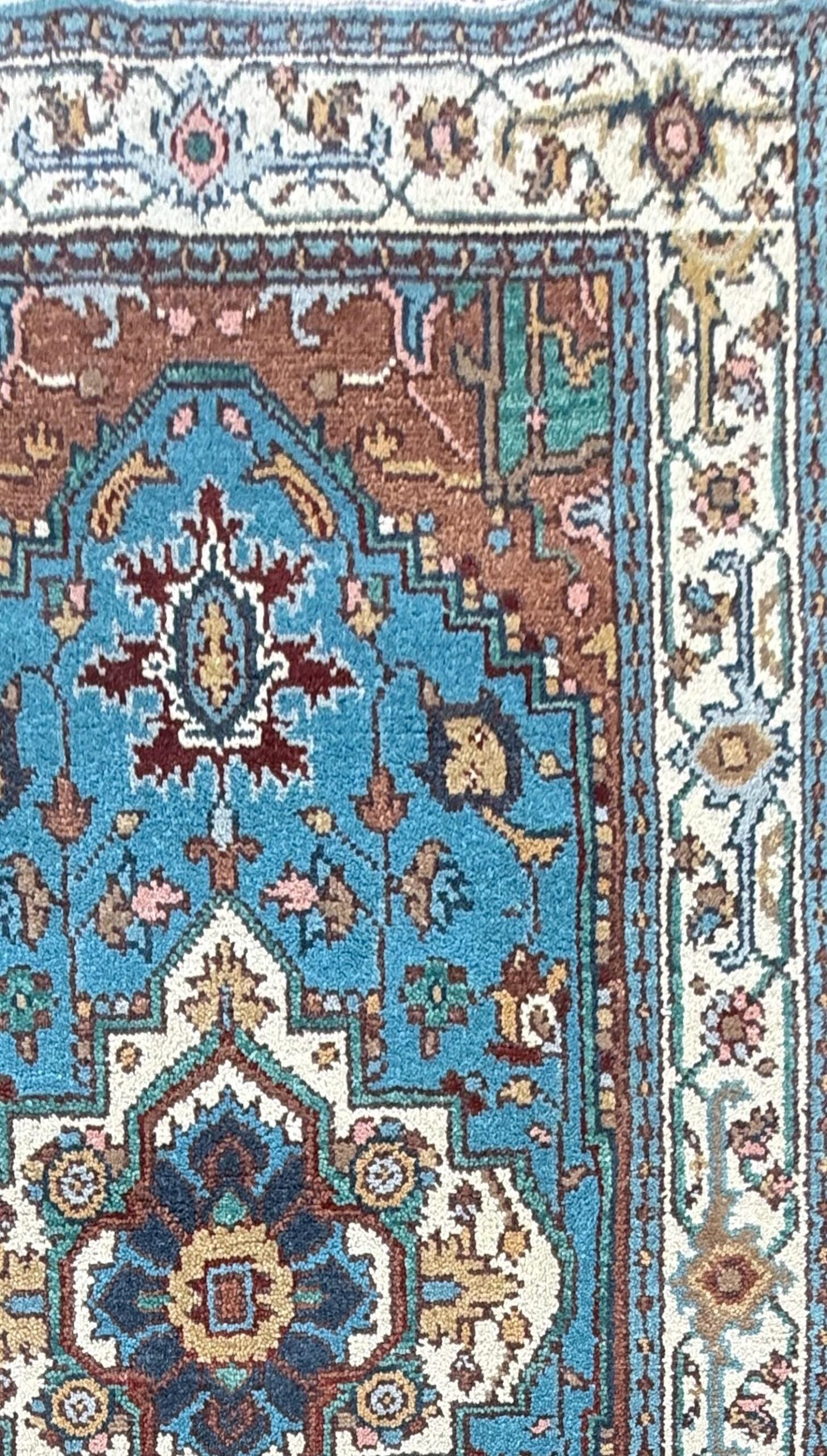 Blue Heriz Style 4×6 Rug, Hand Knotted Wool Turkish Medallion Carpet