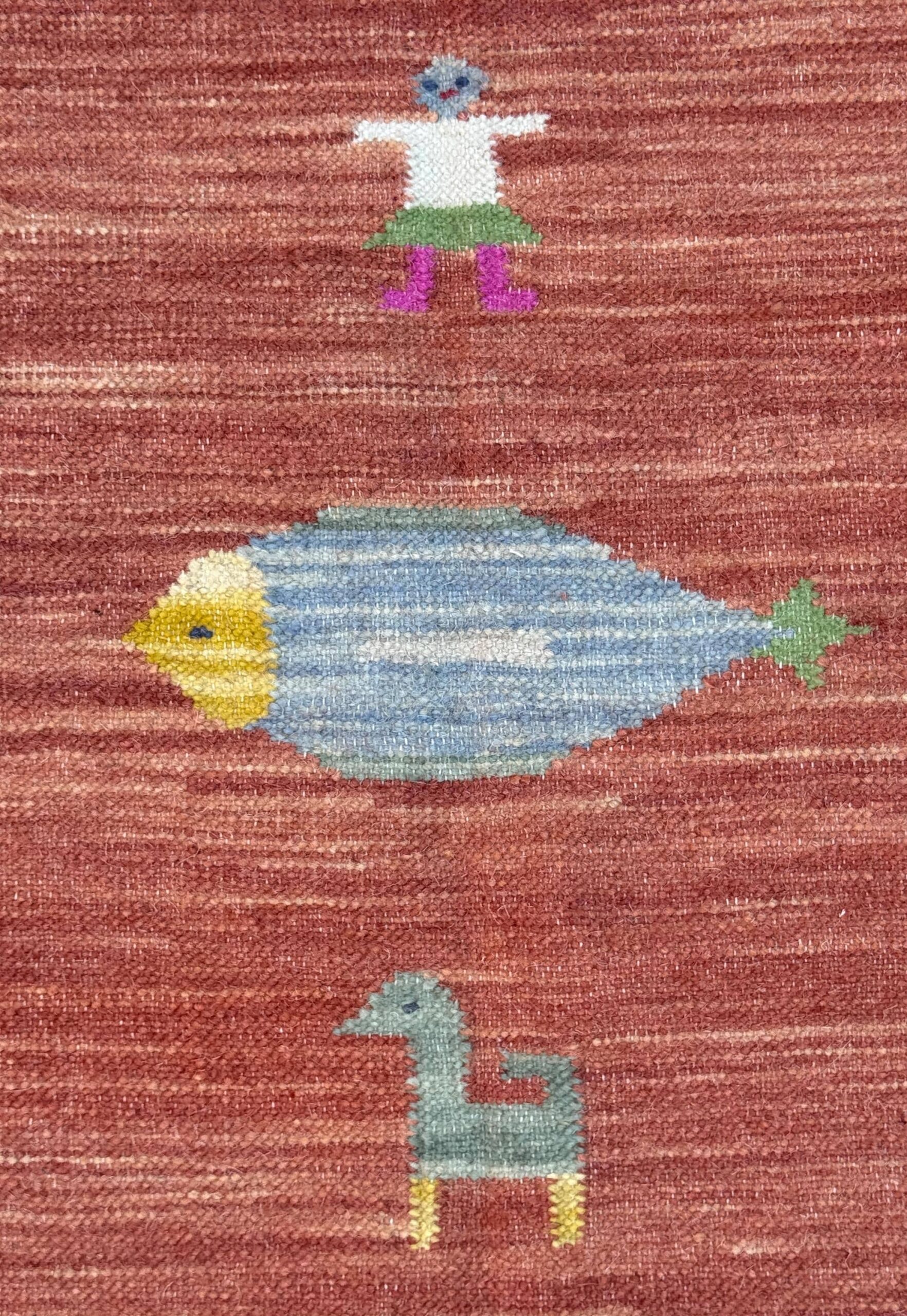 Modern Anatolian Kilim 5×8, Geometric Fish Design, Flatweave Wool Tribal, Boho Interior Accent