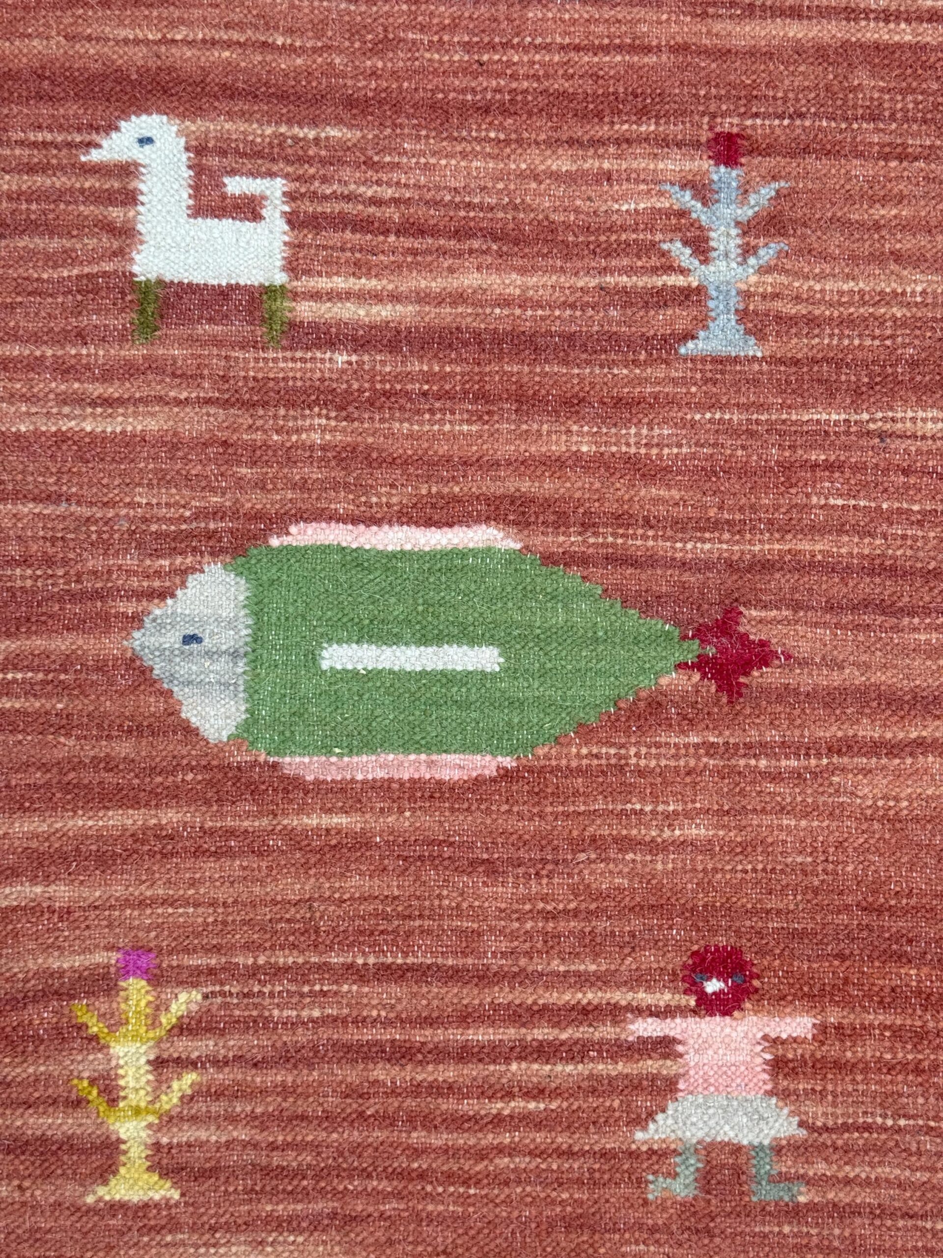 Modern Anatolian Kilim 5×8, Geometric Fish Design, Flatweave Wool Tribal, Boho Interior Accent
