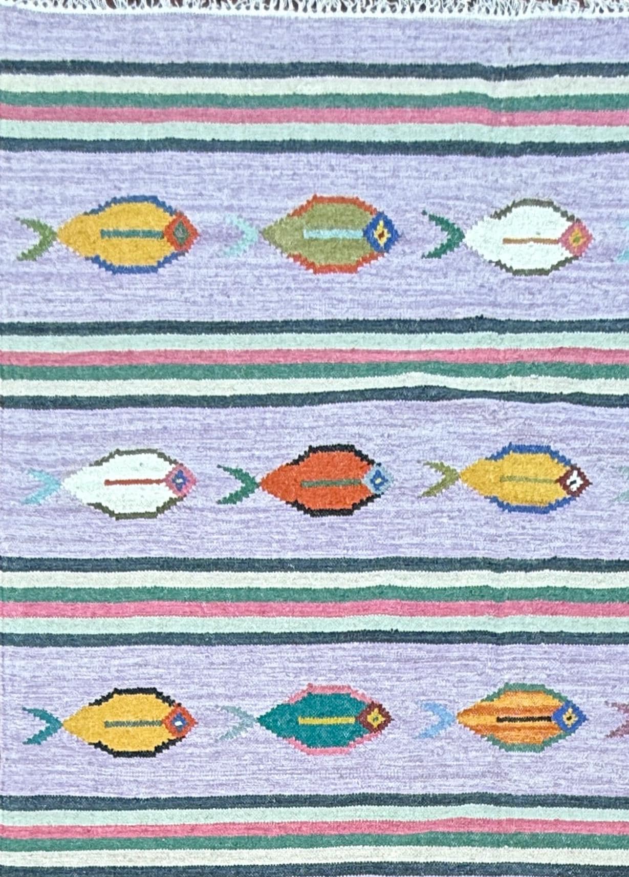 Modern Anatolian Kilim 6×9, Flatweave Wool Fish Design, Handmade Geometric Boho Area Rug