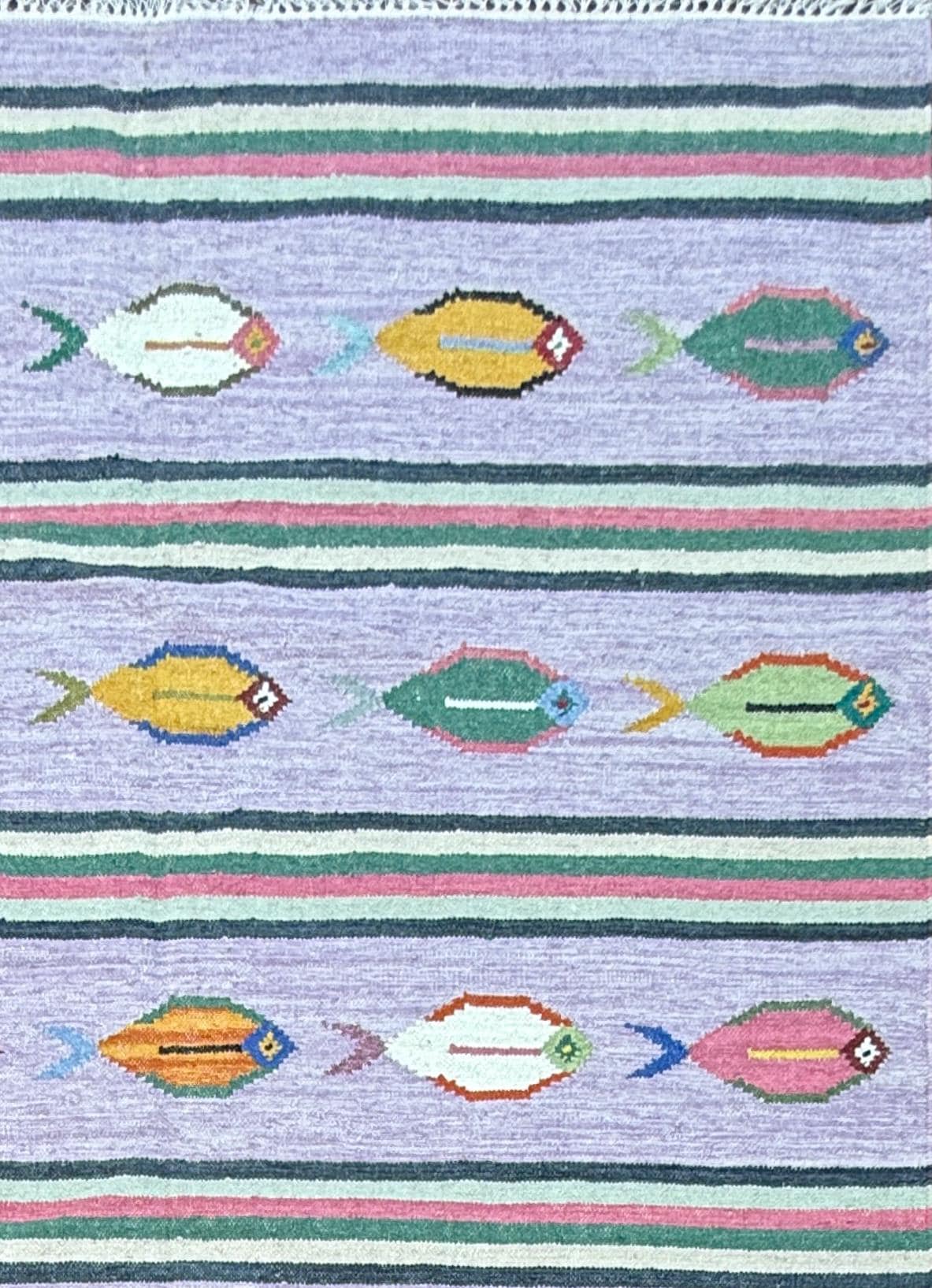 Modern Anatolian Kilim 6×9, Flatweave Wool Fish Design, Handmade Geometric Boho Area Rug
