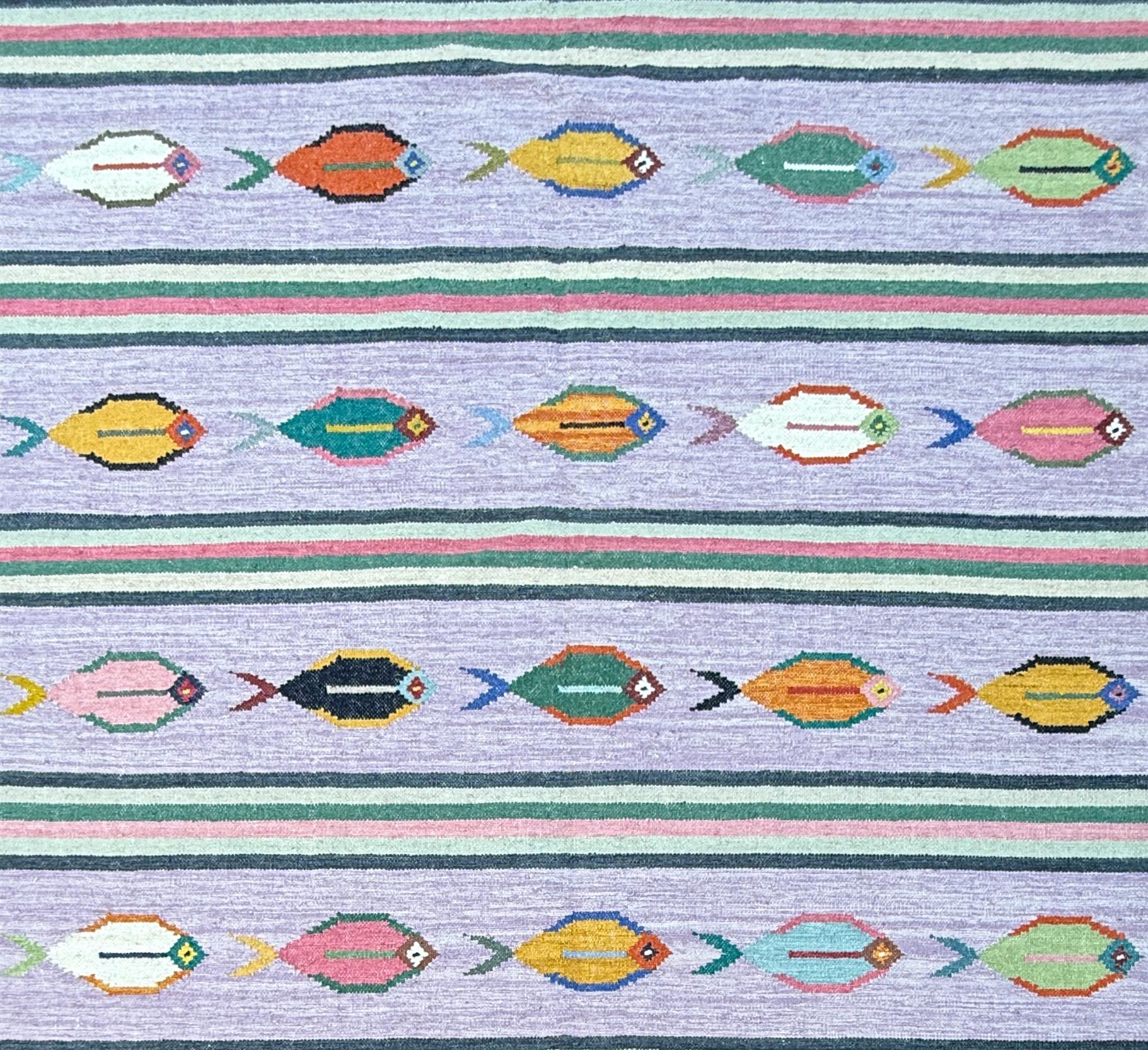 Modern Anatolian Kilim 6×9, Flatweave Wool Fish Design, Handmade Geometric Boho Area Rug