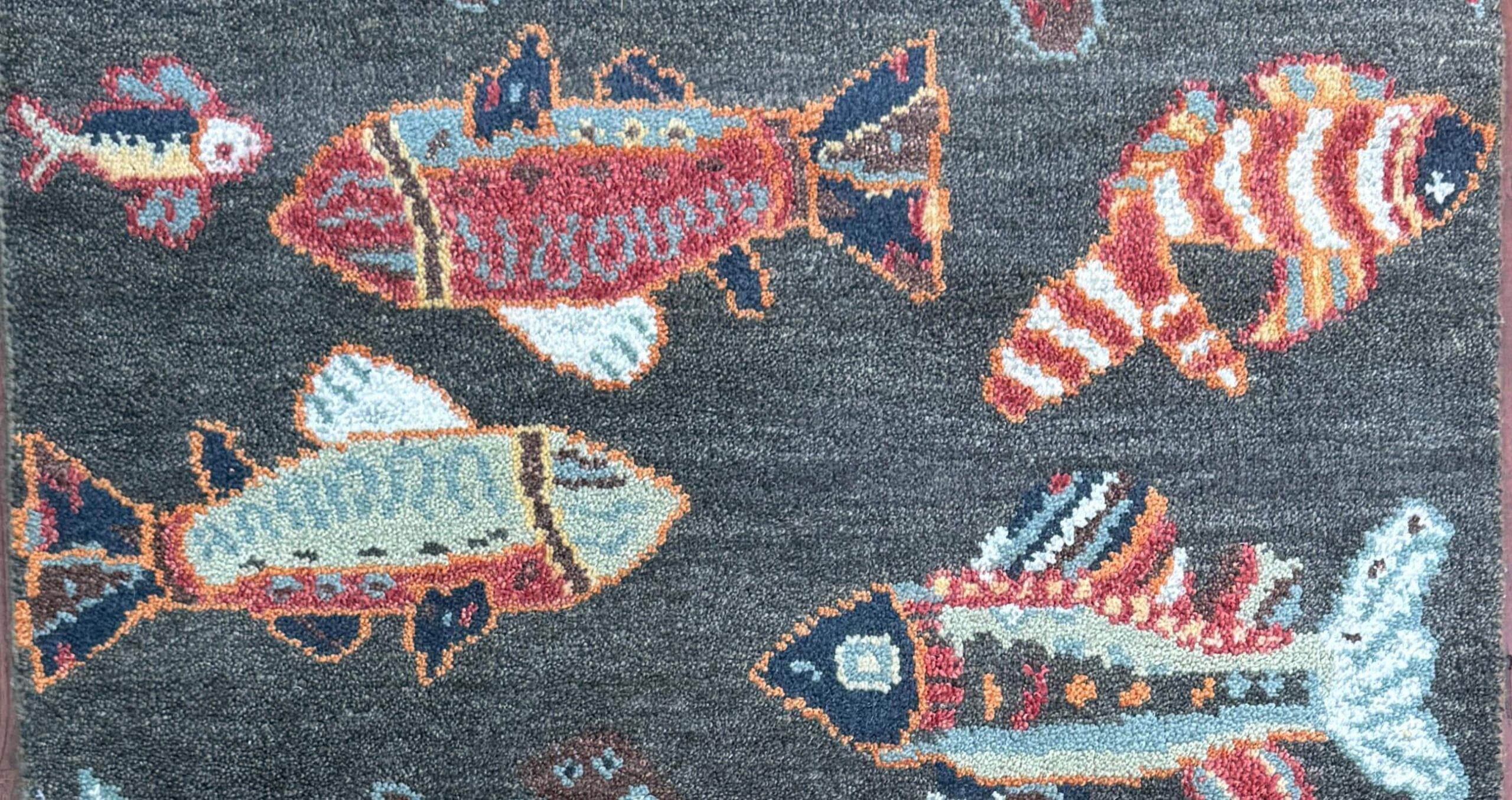 Modern Turkish Fish Design Rug 3×5.1, Hand Knotted Wool Sea Animal Pattern, Bohemian Accent