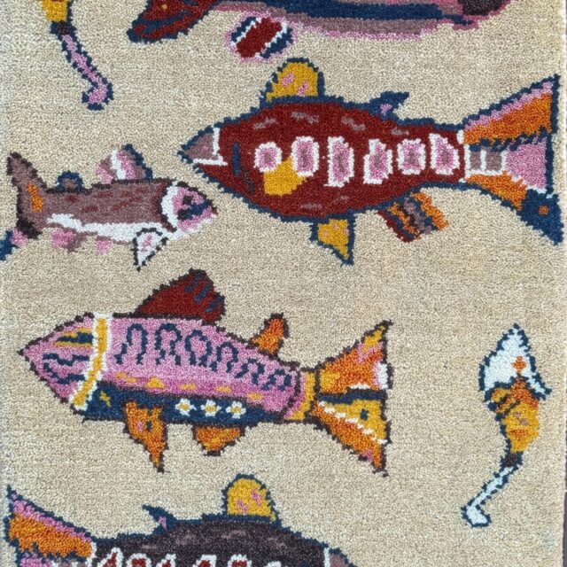 Turkish Fish Design Rug 2×3, Handmade Wool Bohemian Oushak Inspired Accent
