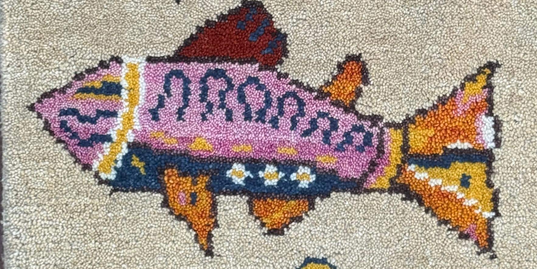 Turkish Fish Design Rug 2×3, Handmade Wool Bohemian Oushak Inspired Accent