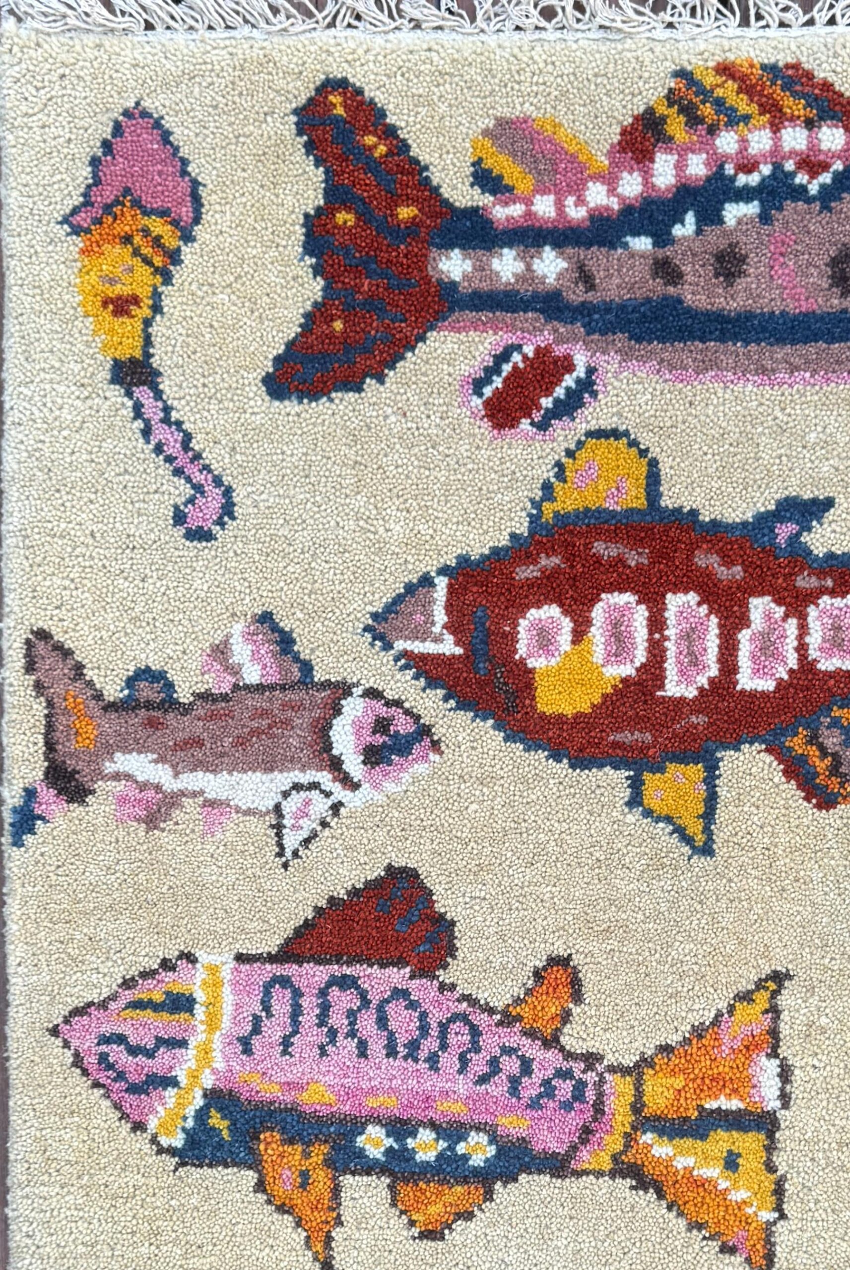 Turkish Fish Design Rug 2×3, Handmade Wool Bohemian Oushak Inspired Accent