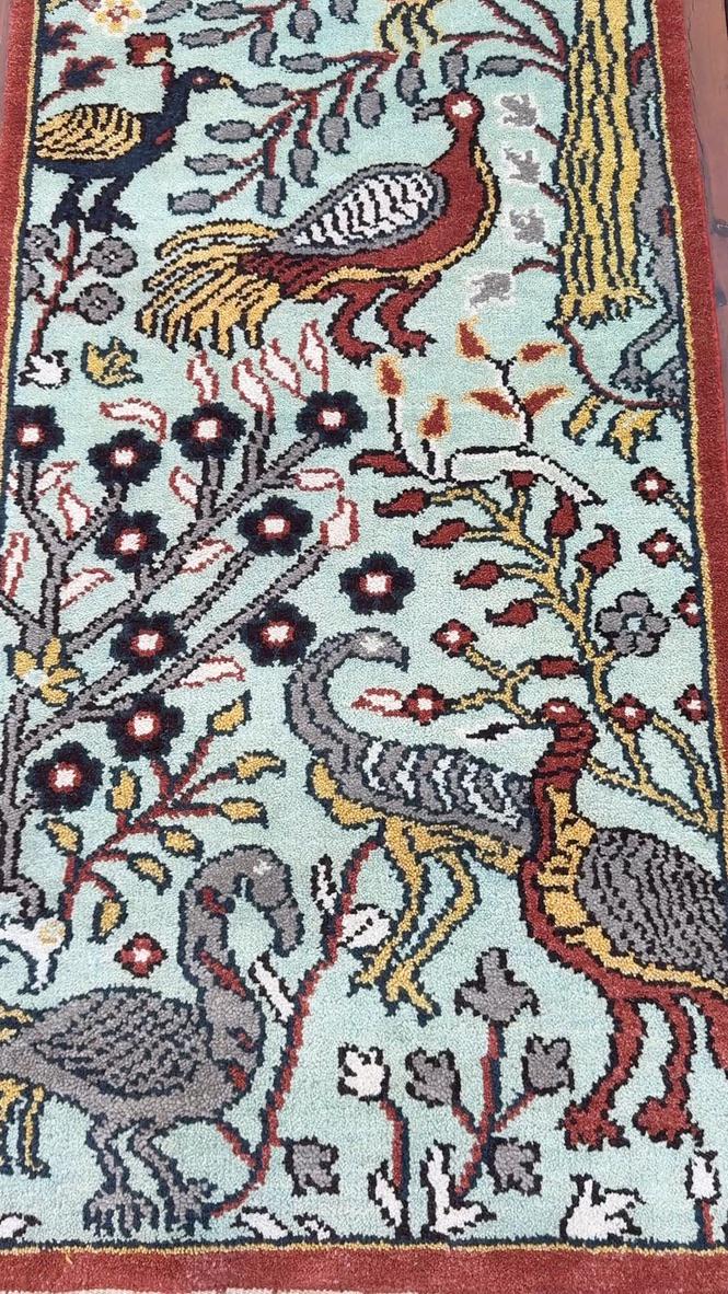 Turkish Oushak Style Runner 2.6×8.1, Tree of Life Bird Design, Handmade Wool Bohemian Accent Rug
