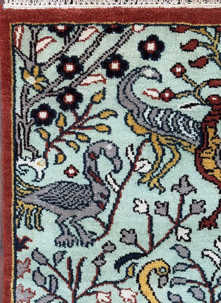 Turkish Oushak Style Runner 2.6×8.1, Tree of Life Bird Design, Handmade Wool Bohemian Accent Rug