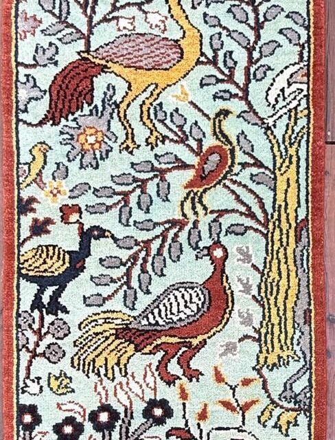 Turkish Oushak Style Runner 2.6×8.1, Tree of Life Bird Design, Handmade Wool Bohemian Accent Rug