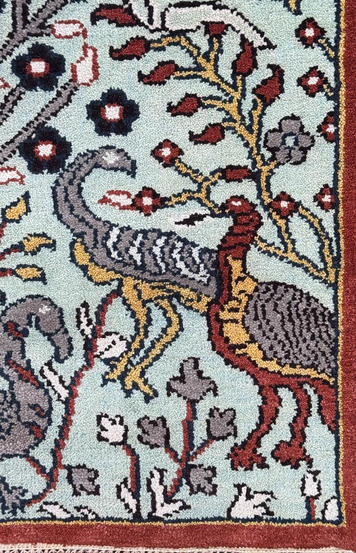 Turkish Oushak Style Runner 2.6×8.1, Tree of Life Bird Design, Handmade Wool Bohemian Accent Rug
