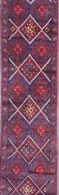 Afghan Mashwani Kilim Runner 2×8, Handmade Wool Tribal Diamond Hallway Rug