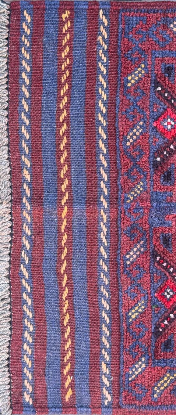 Afghan Mashwani Kilim Runner 2×8, Handmade Wool Tribal Diamond Hallway Rug