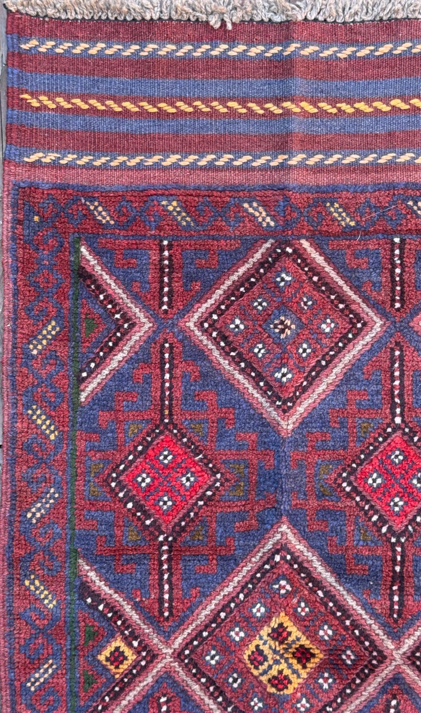 Afghan Mashwani Kilim Runner 2×8, Handmade Wool Tribal Diamond Hallway Rug