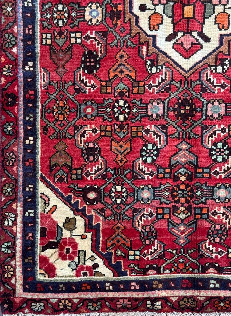 Vintage Turkish Rug 3.6×6.2, 1980s Anatolian Geometric Medallion Wool Village Rug