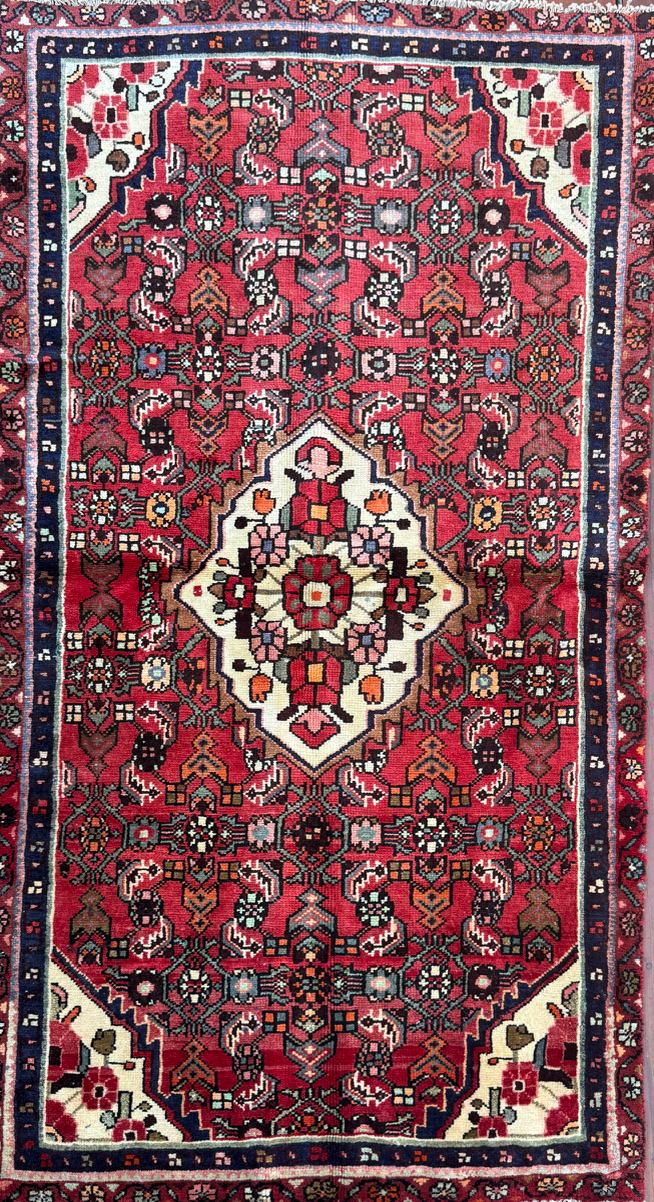 Vintage Turkish Rug 3.6×6.2, 1980s Anatolian Geometric Medallion Wool Village Rug