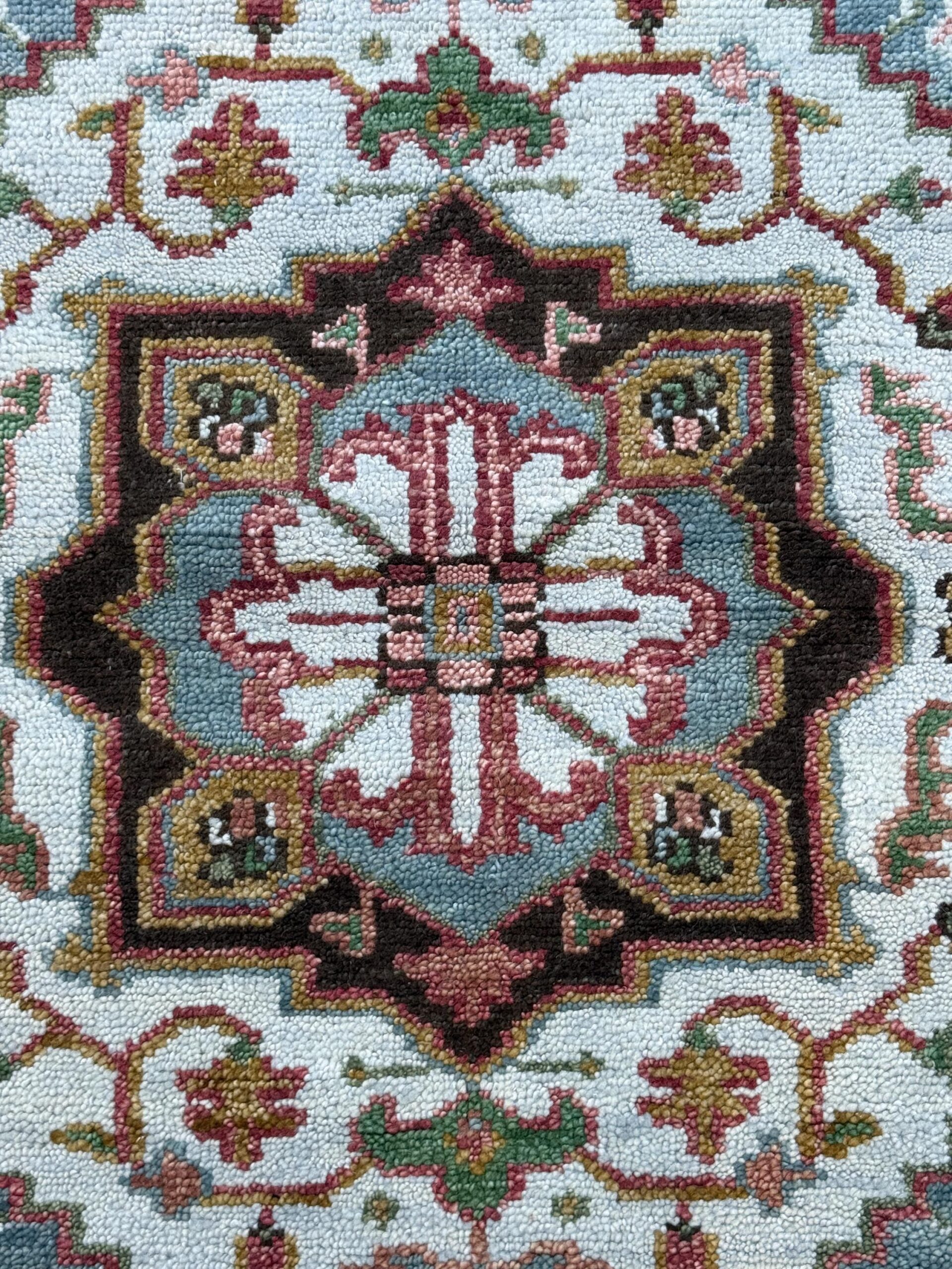 4×6 ft. Oushak Geometrical Rug: Village Made Wool Carpet Hand Knotted Bohemian Style