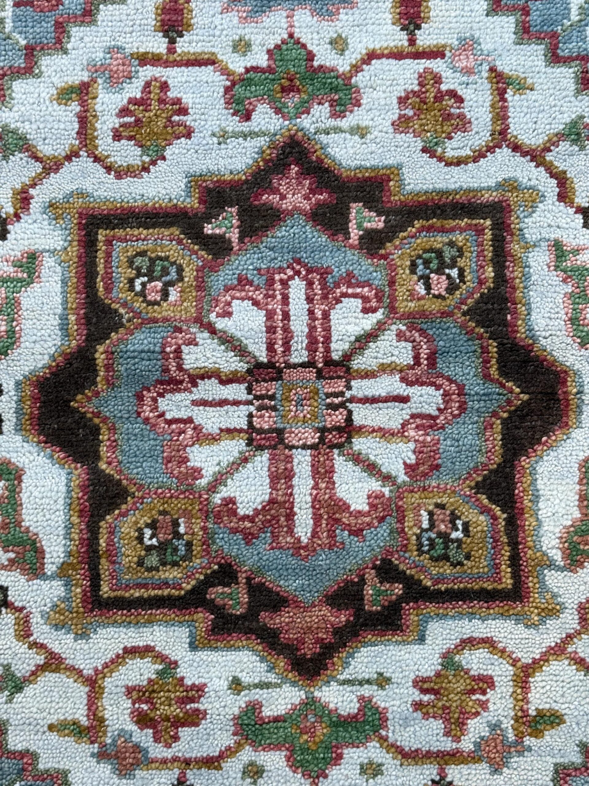 4×6 ft. Oushak Geometrical Rug: Village Made Wool Carpet Hand Knotted Bohemian Style