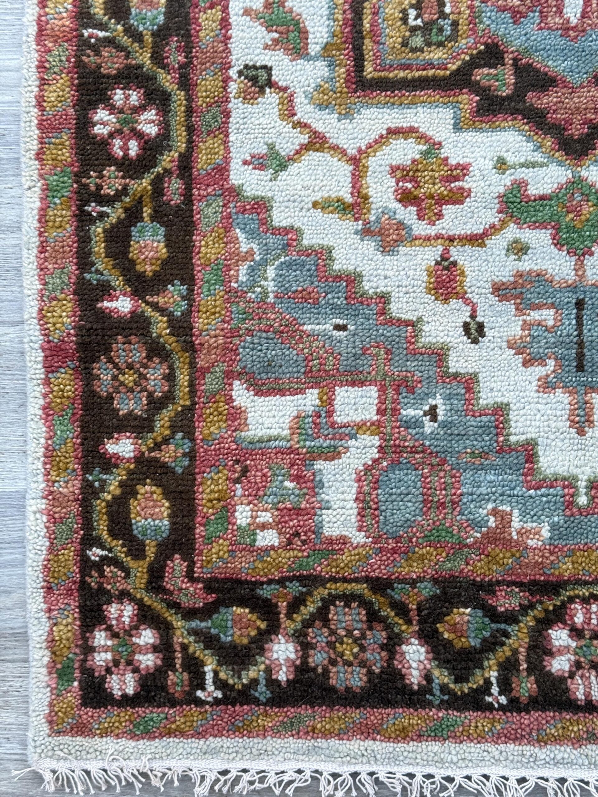 4×6 ft. Oushak Geometrical Rug: Village Made Wool Carpet Hand Knotted Bohemian Style