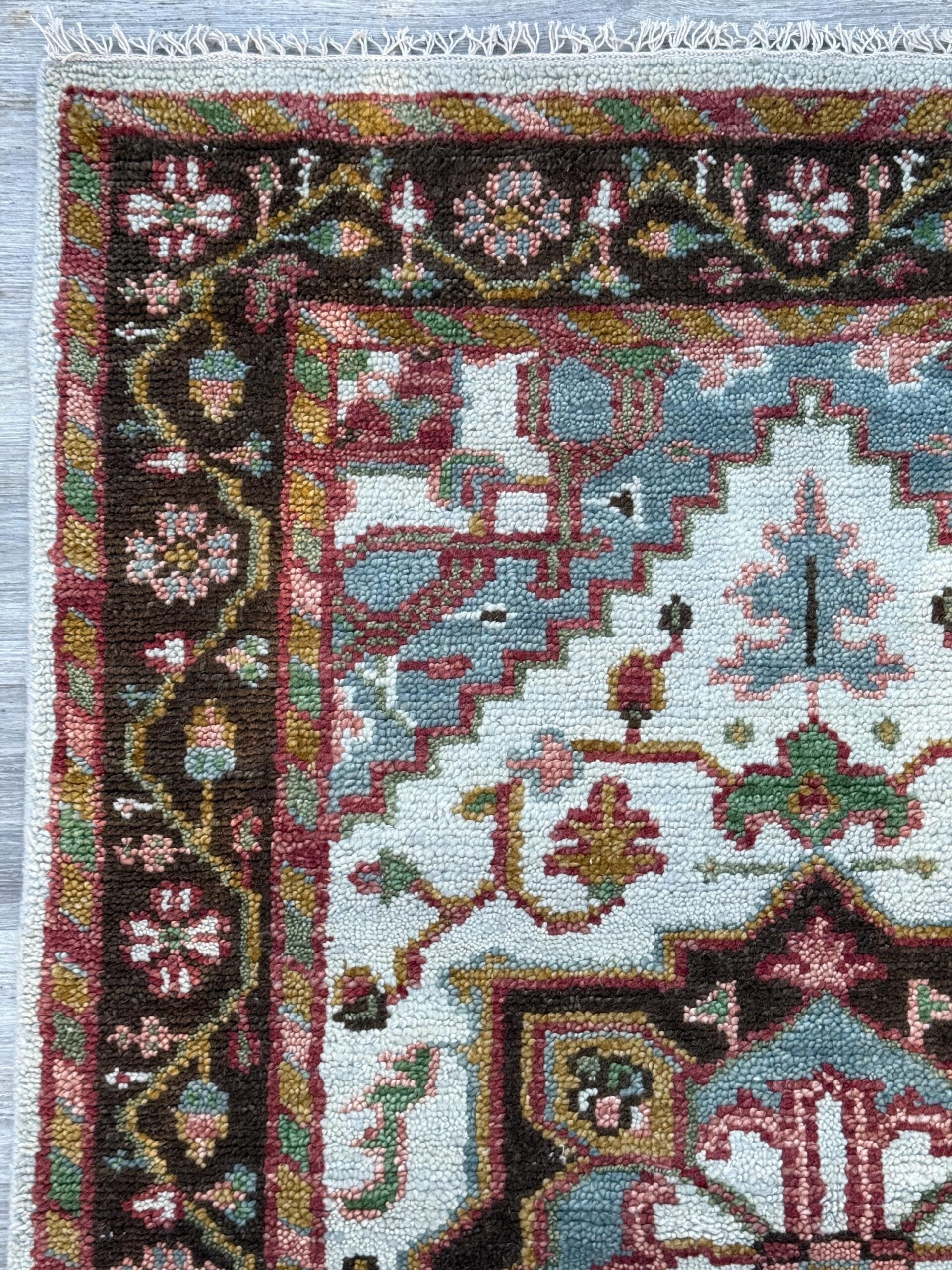 4×6 ft. Oushak Geometrical Rug: Village Made Wool Carpet Hand Knotted Bohemian Style