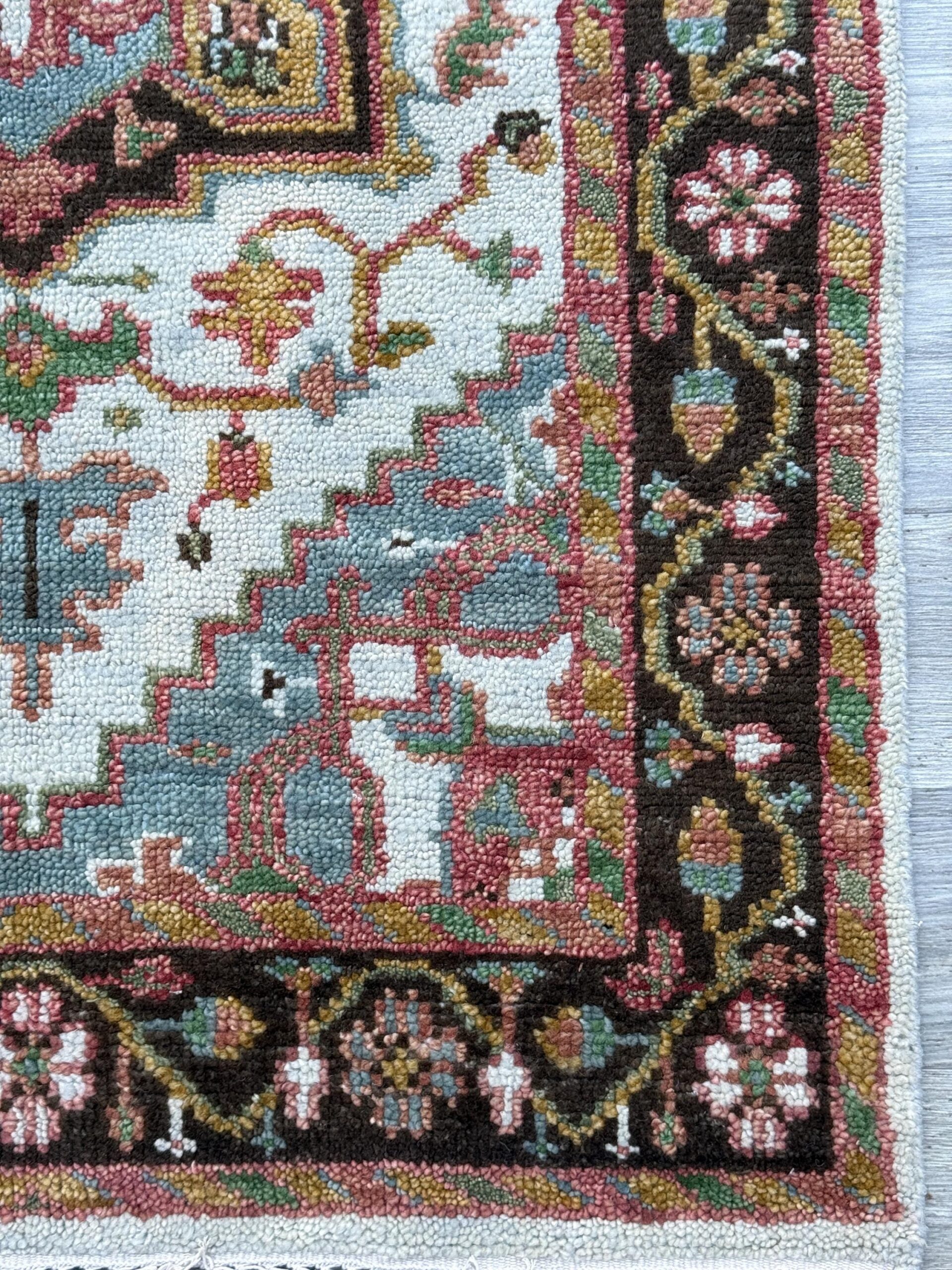 4×6 ft. Oushak Geometrical Rug: Village Made Wool Carpet Hand Knotted Bohemian Style