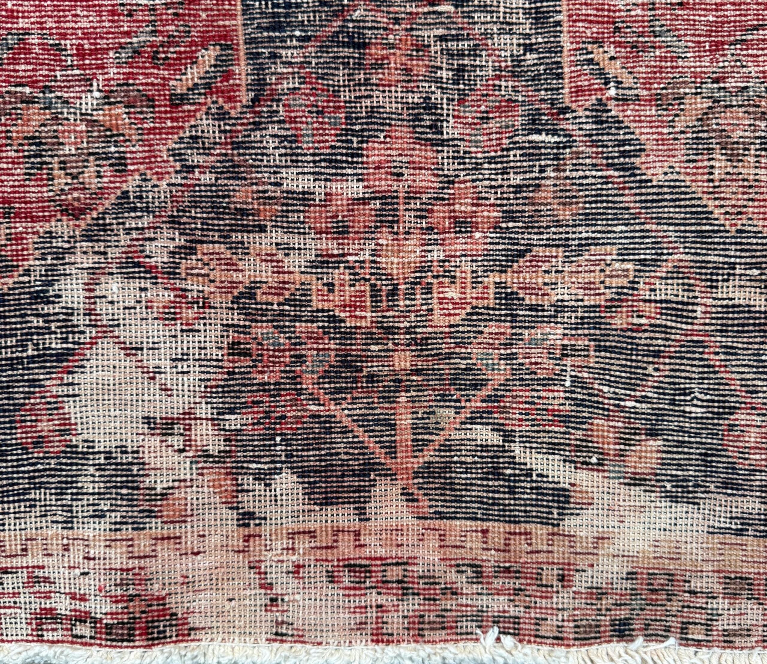 Vintage 4×5 ft – Distressed Wool Rug with Birds, Tribal Medallion, Navy Red Handmade Area Rug 1960s