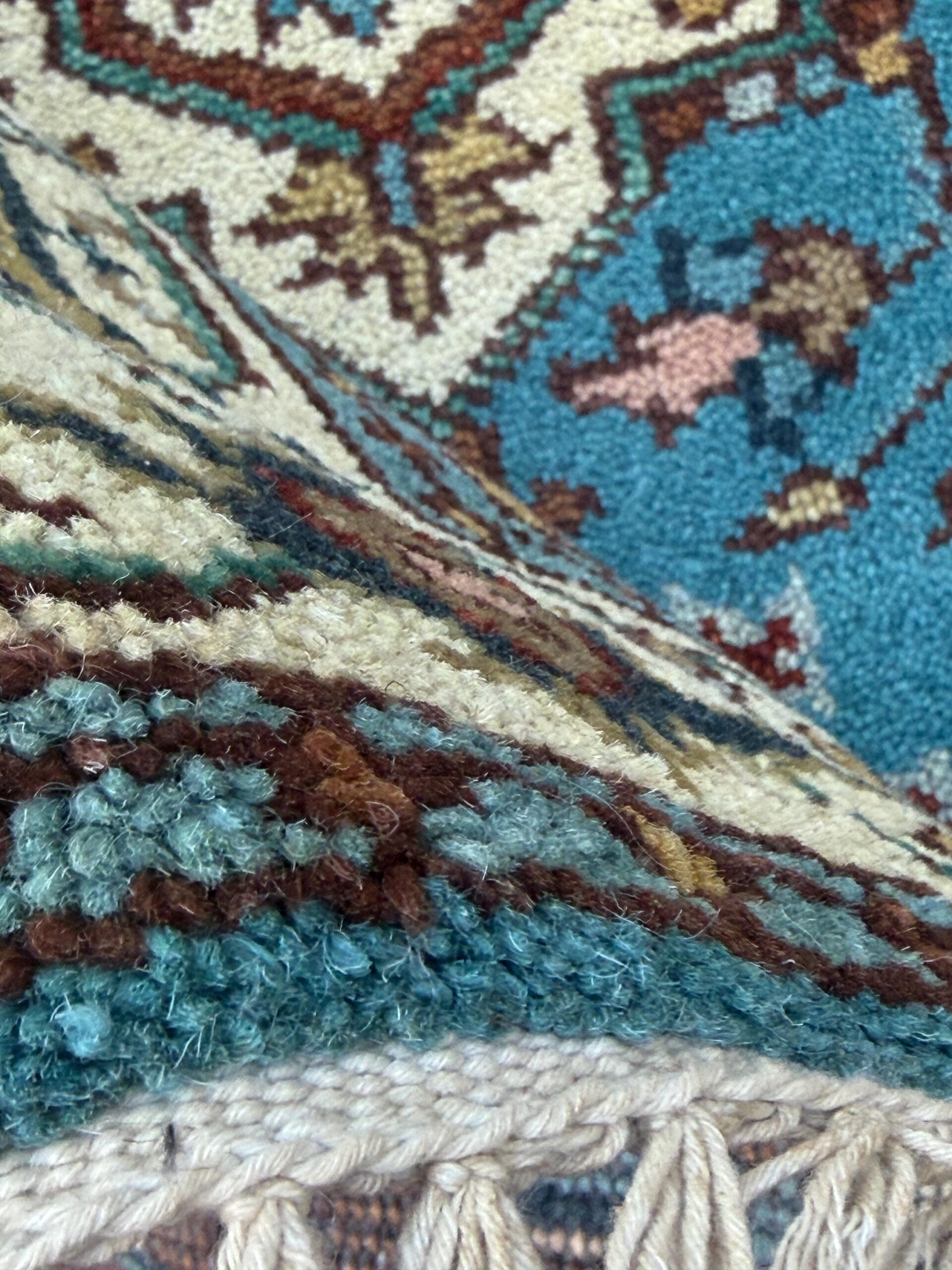 Blue Heriz Style 4×6 Rug, Hand Knotted Wool Turkish Medallion Carpet
