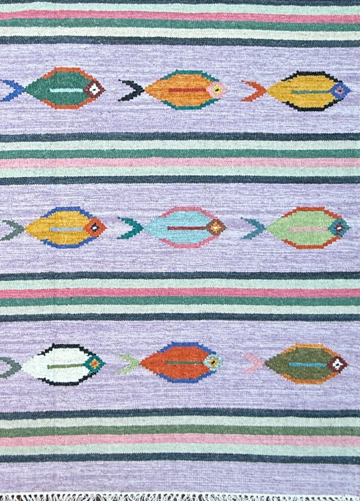 Modern Anatolian Kilim 6×9, Flatweave Wool Fish Design, Handmade Geometric Boho Area Rug