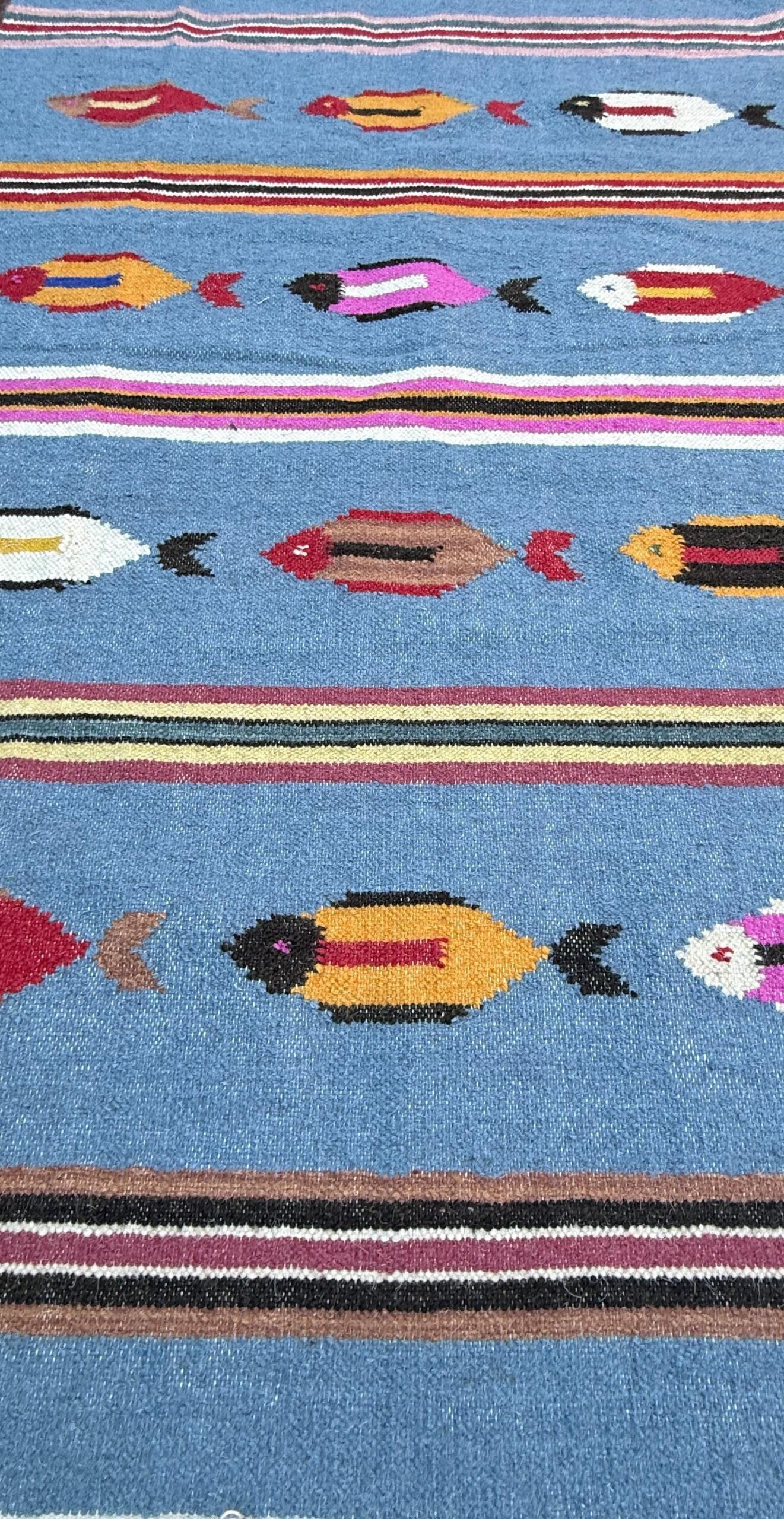 Turkish Kilim 4×6, Tree of Life Fish Design, Handmade Wool Bohemian Flatweave Accent Rug