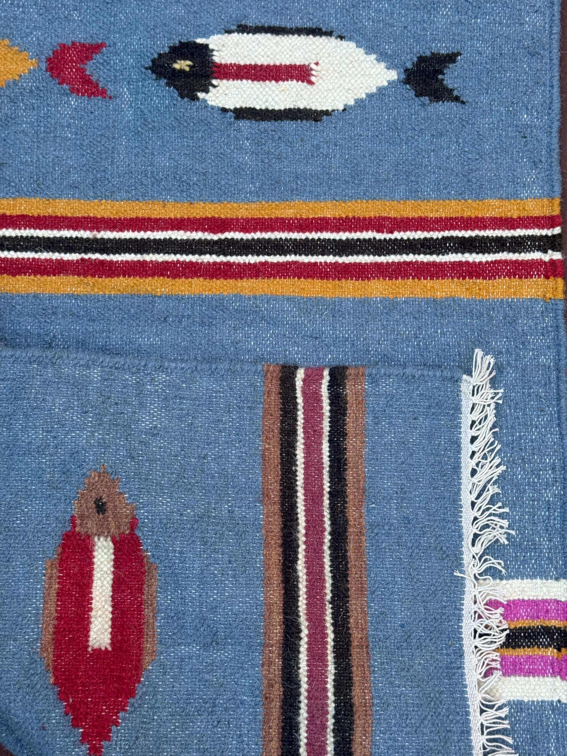 Turkish Kilim 4×6, Tree of Life Fish Design, Handmade Wool Bohemian Flatweave Accent Rug