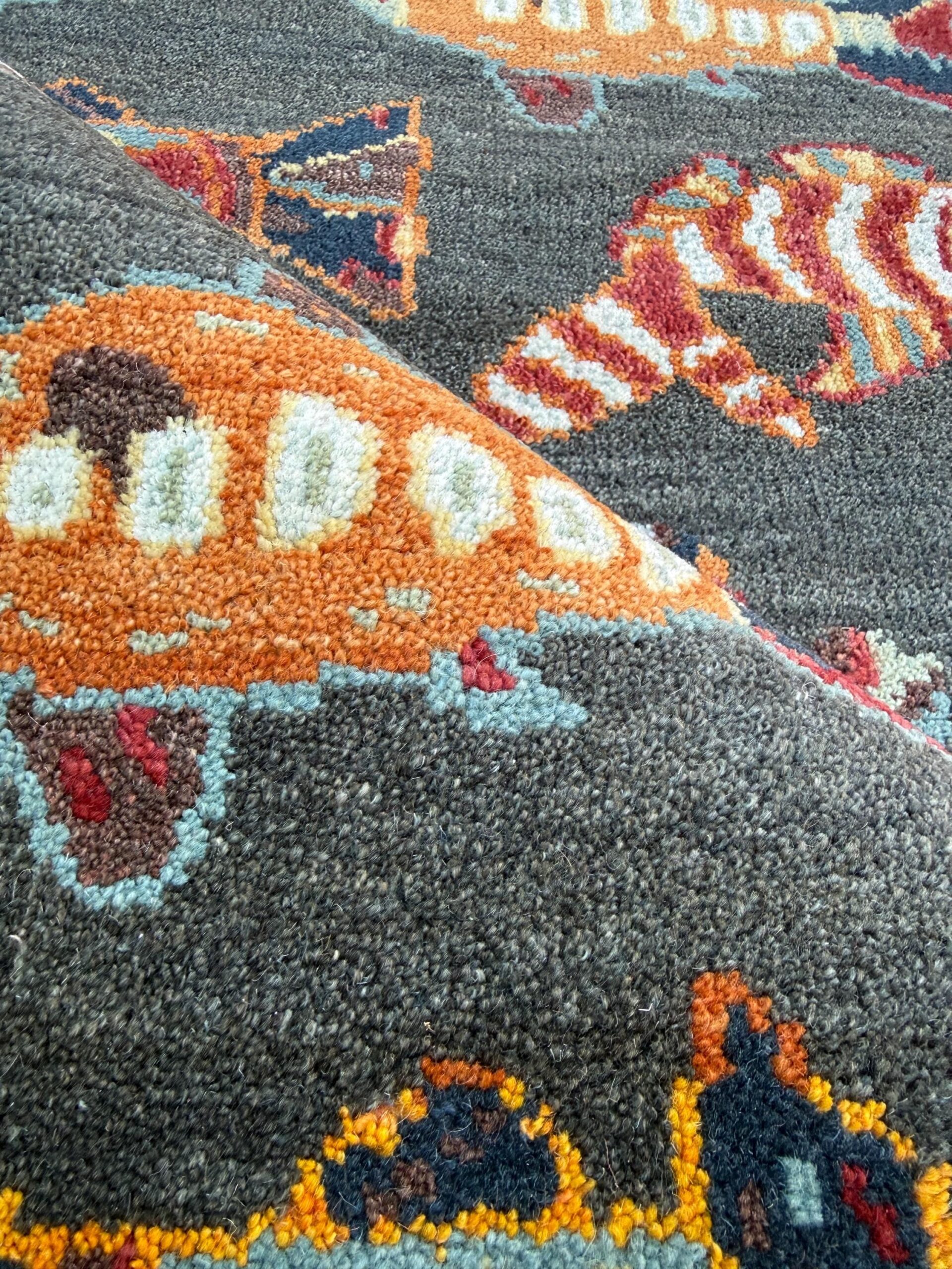 Modern Turkish Fish Design Rug 3×5.1, Hand Knotted Wool Sea Animal Pattern, Bohemian Accent