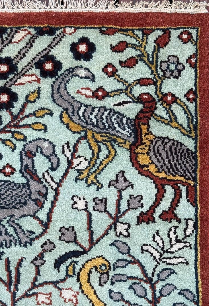 Turkish Oushak Style Runner 2.6×8.1, Tree of Life Bird Design, Handmade Wool Bohemian Accent Rug