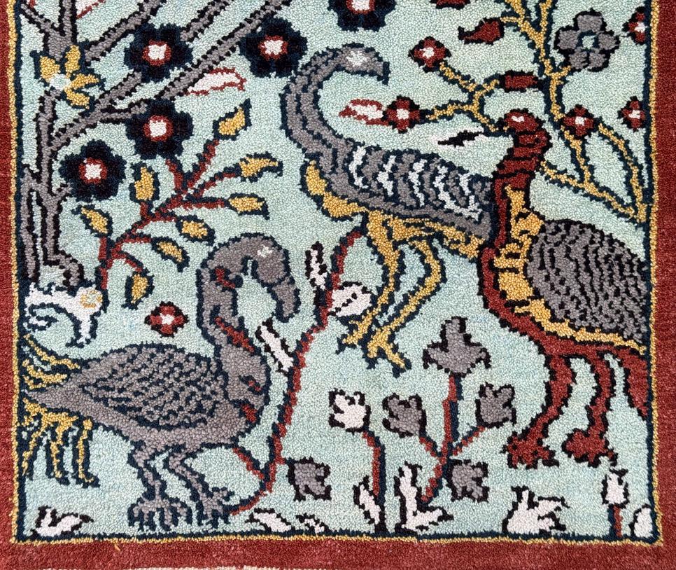Turkish Oushak Style Runner 2.6×8.1, Tree of Life Bird Design, Handmade Wool Bohemian Accent Rug