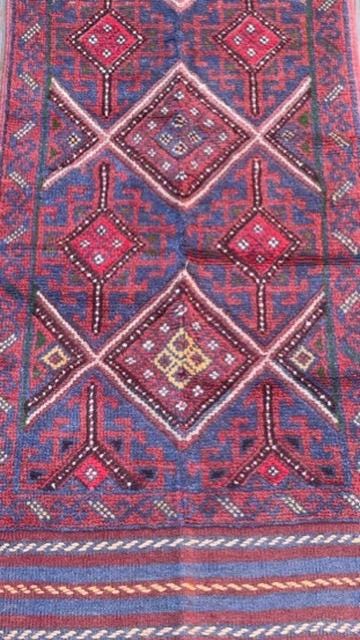 Afghan Mashwani Kilim Runner 2×8, Handmade Wool Tribal Diamond Hallway Rug